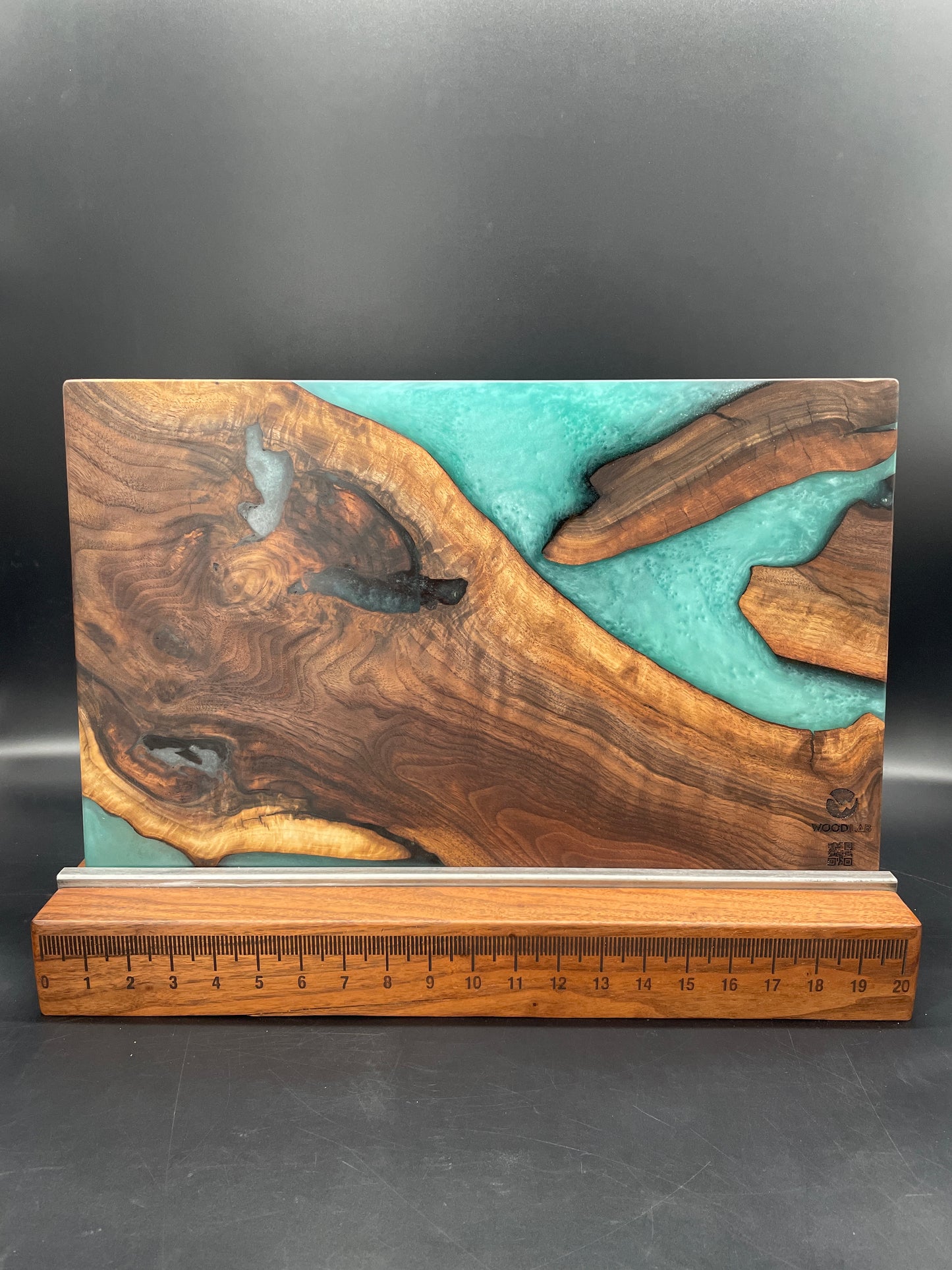 12" x 20" Black Walnut Wood & Turquoise Epoxy Resin River Charcuterie Board
