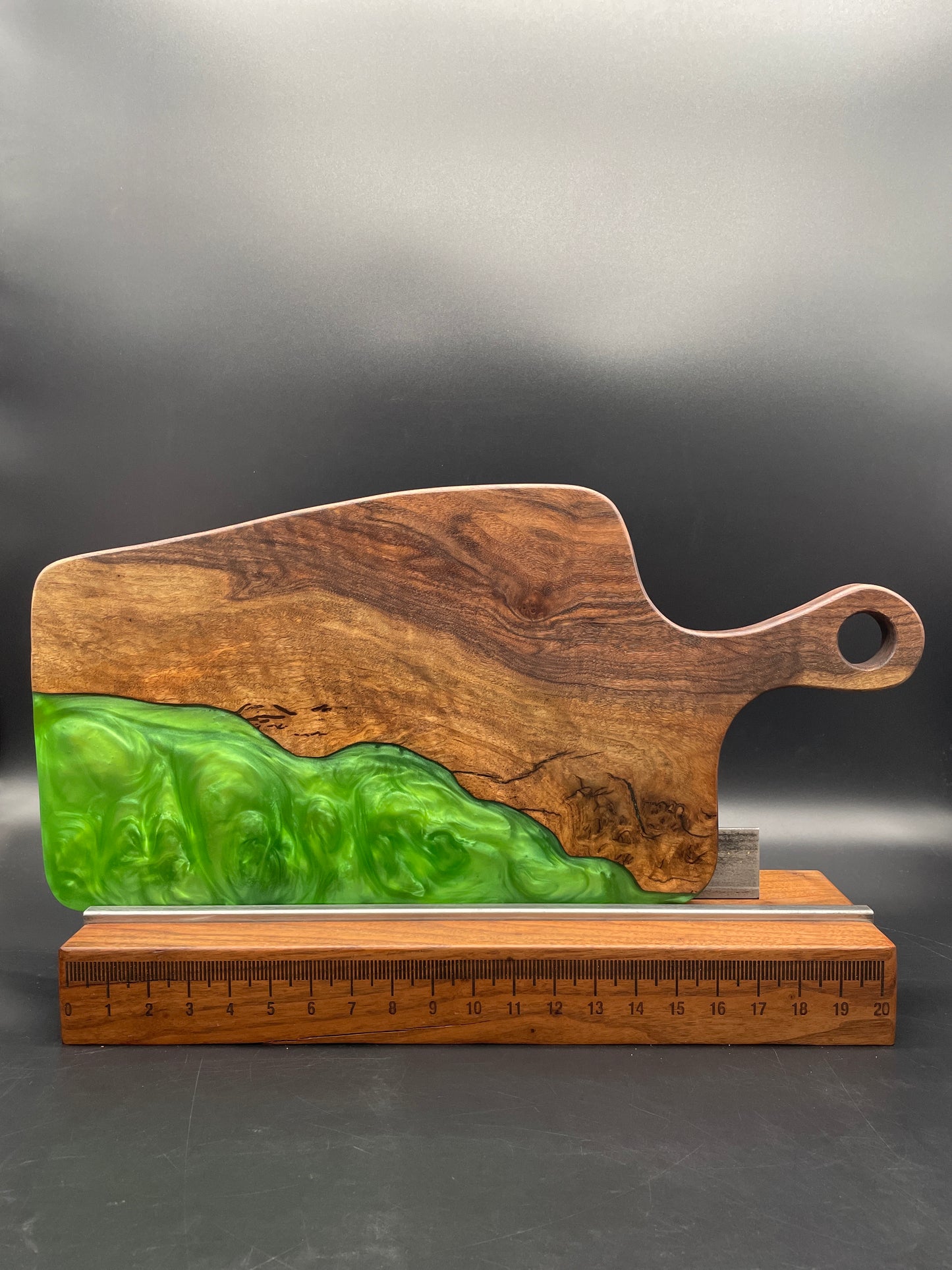 Handled Green Epoxy and Premium Black Walnut Charcuterie Board