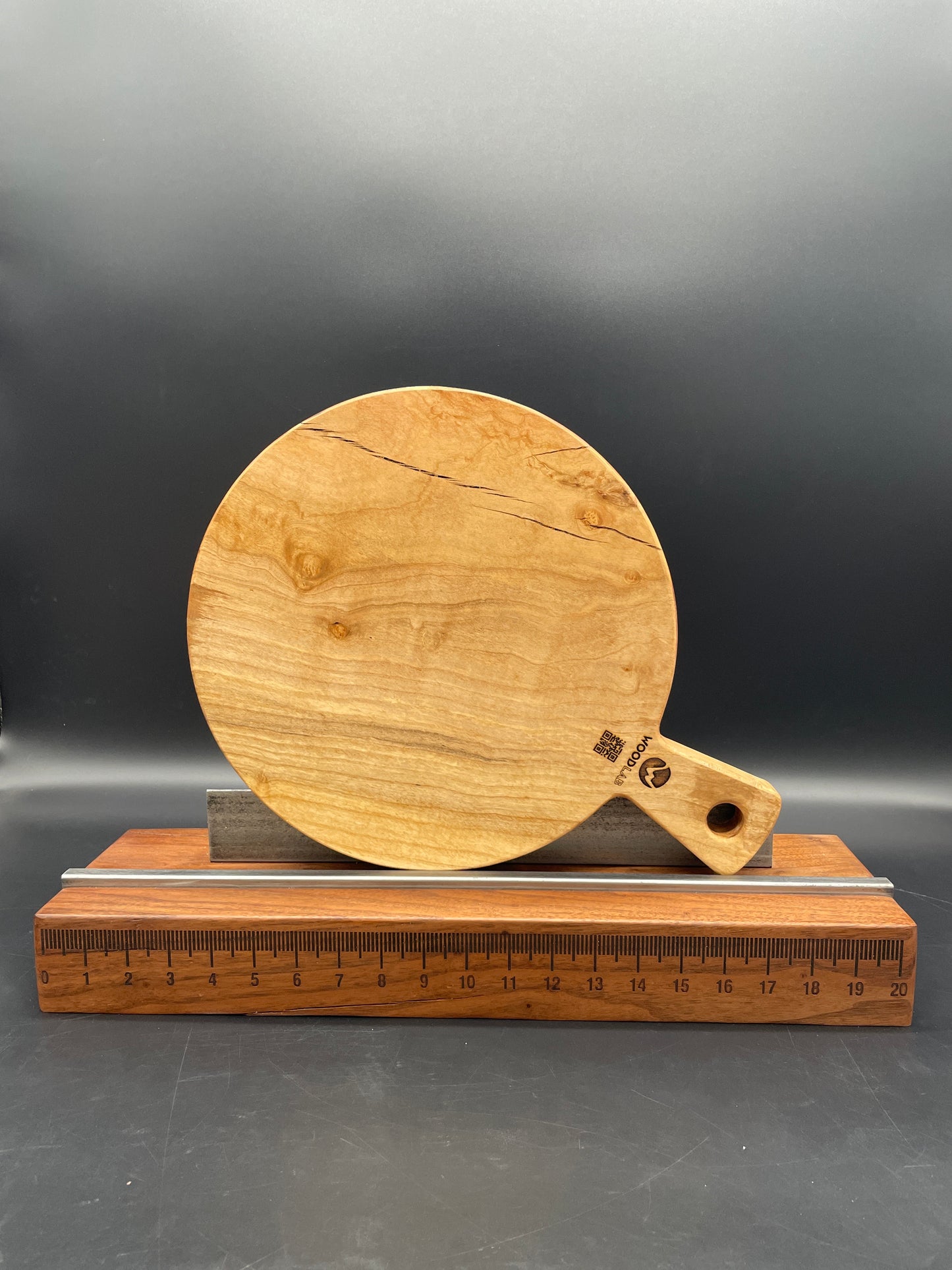 12" Round Handled Spalted Maple Hardwood Charcuterie Board