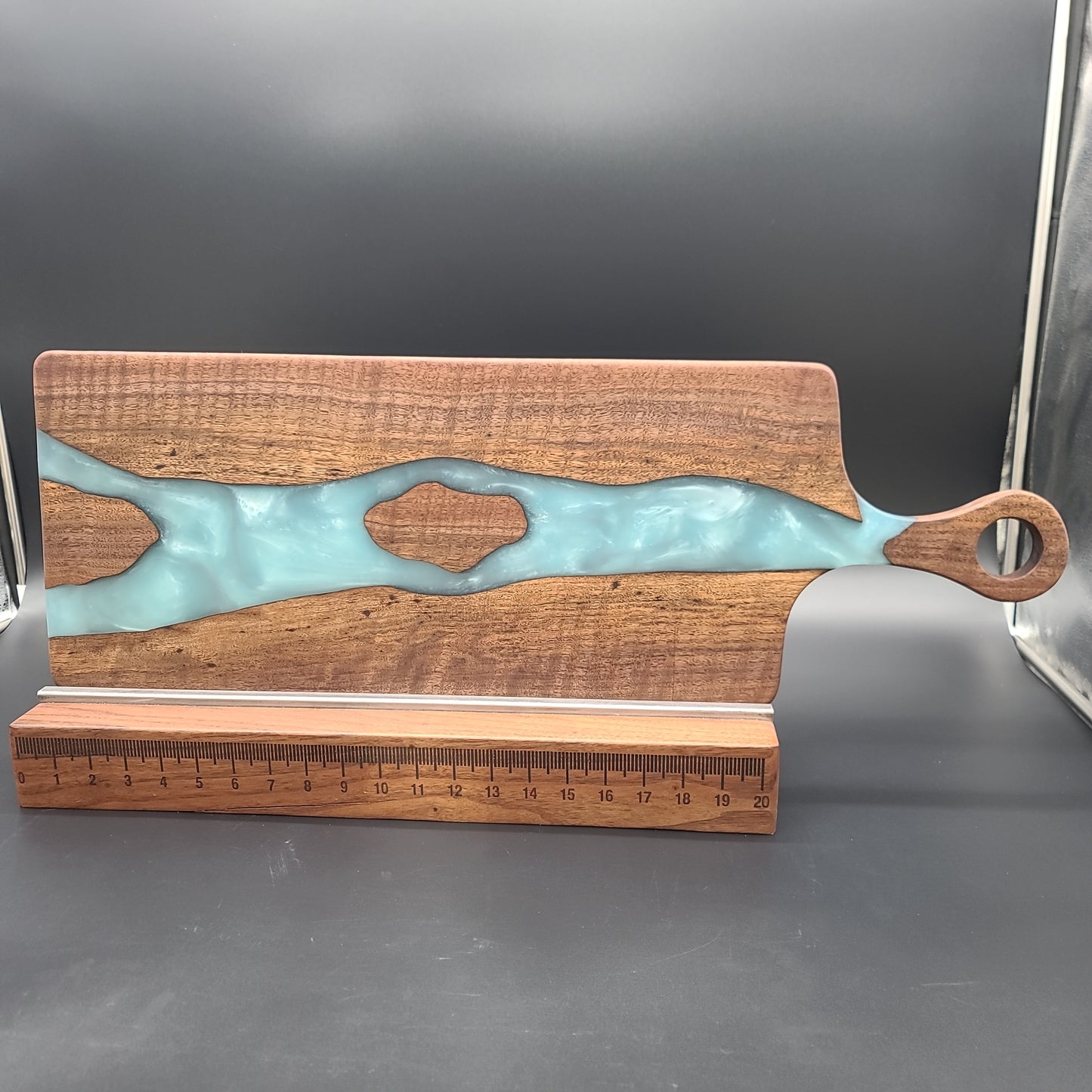 Handled Turquoise Epoxy and Black Walnut Charcuterie Board