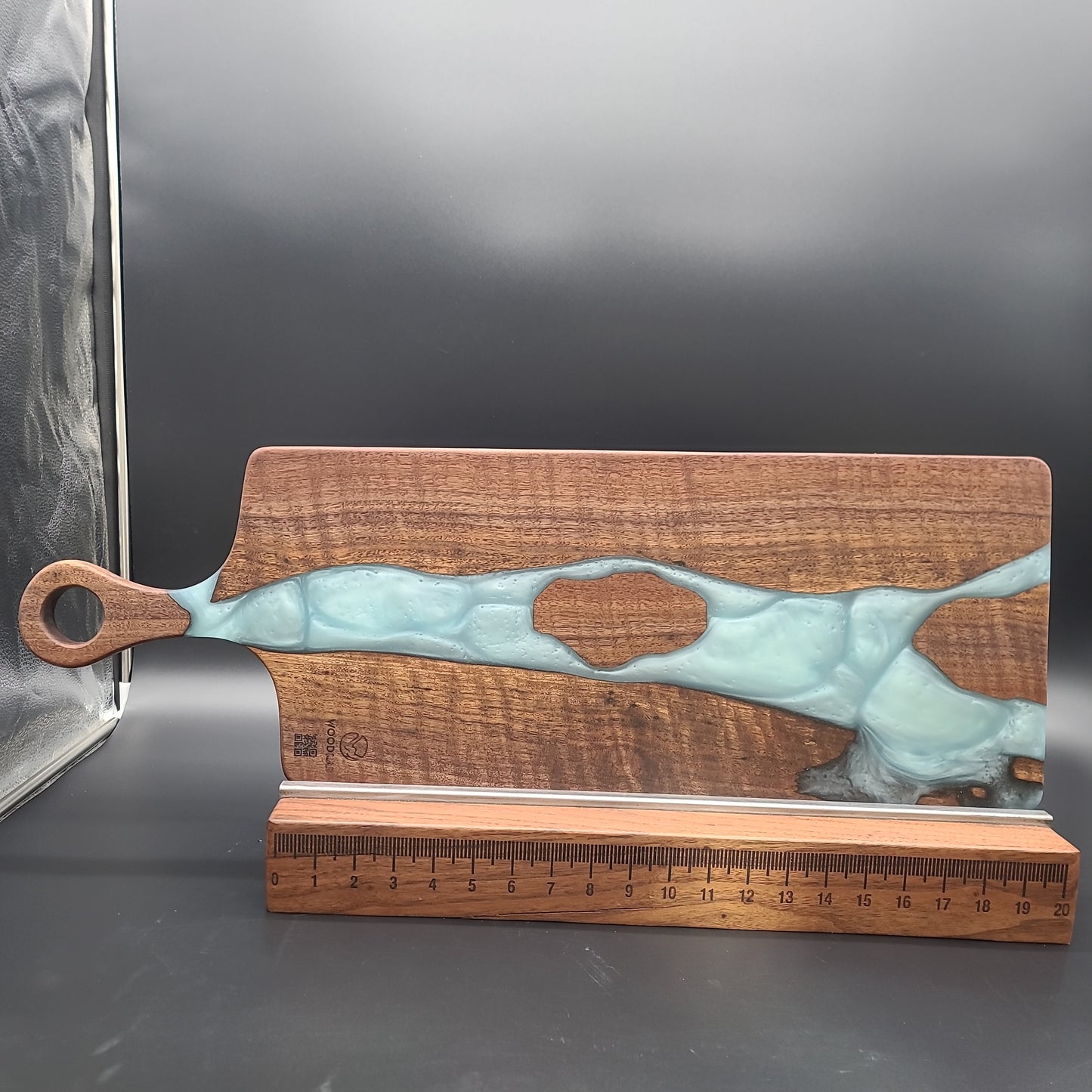 Handled Turquoise Epoxy and Black Walnut Charcuterie Board