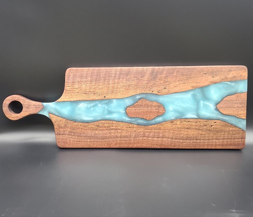 Handled Turquoise Epoxy and Black Walnut Charcuterie Board