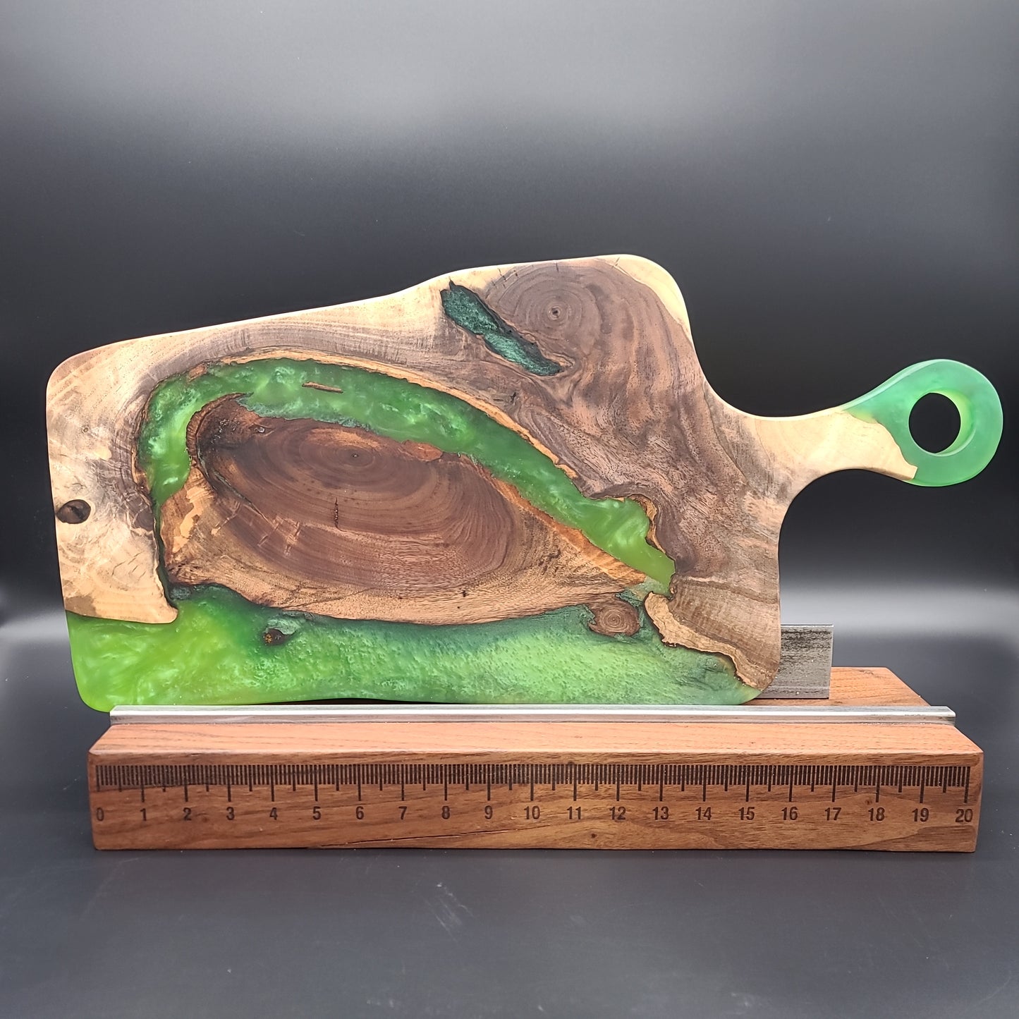 Handled Green Epoxy and Black Walnut Charcuterie Board