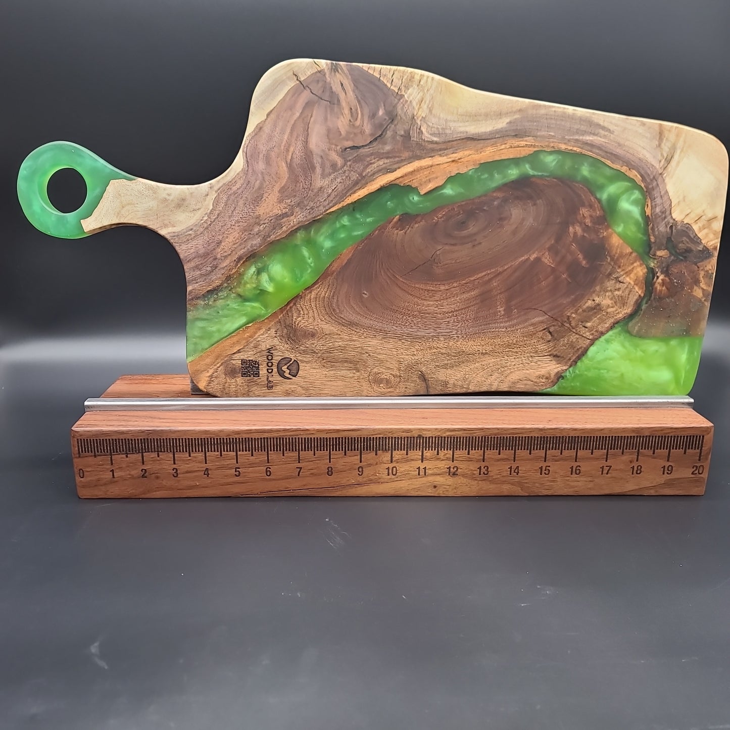 Handled Green Epoxy and Black Walnut Charcuterie Board
