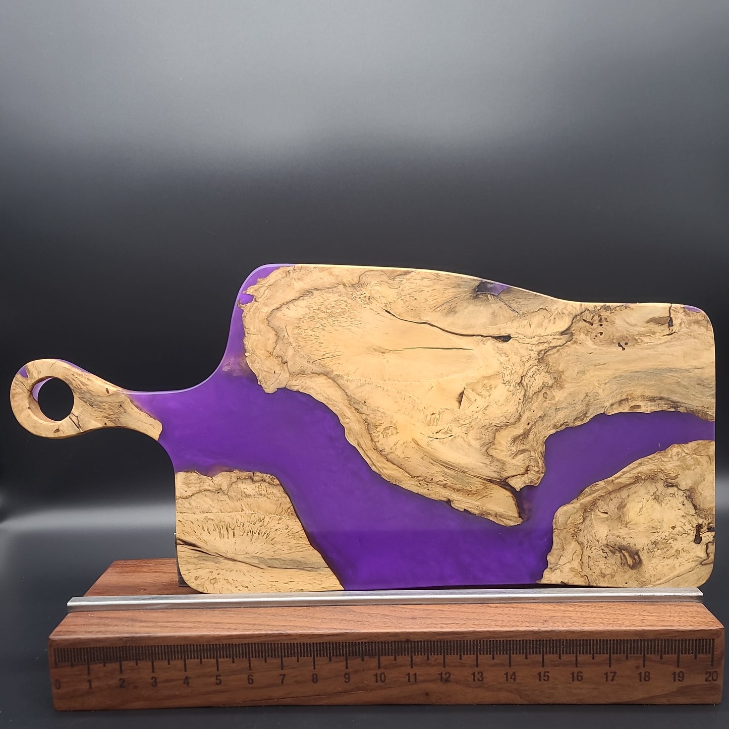 Handled Purple Epoxy and Exotic Burl Charcuterie Board