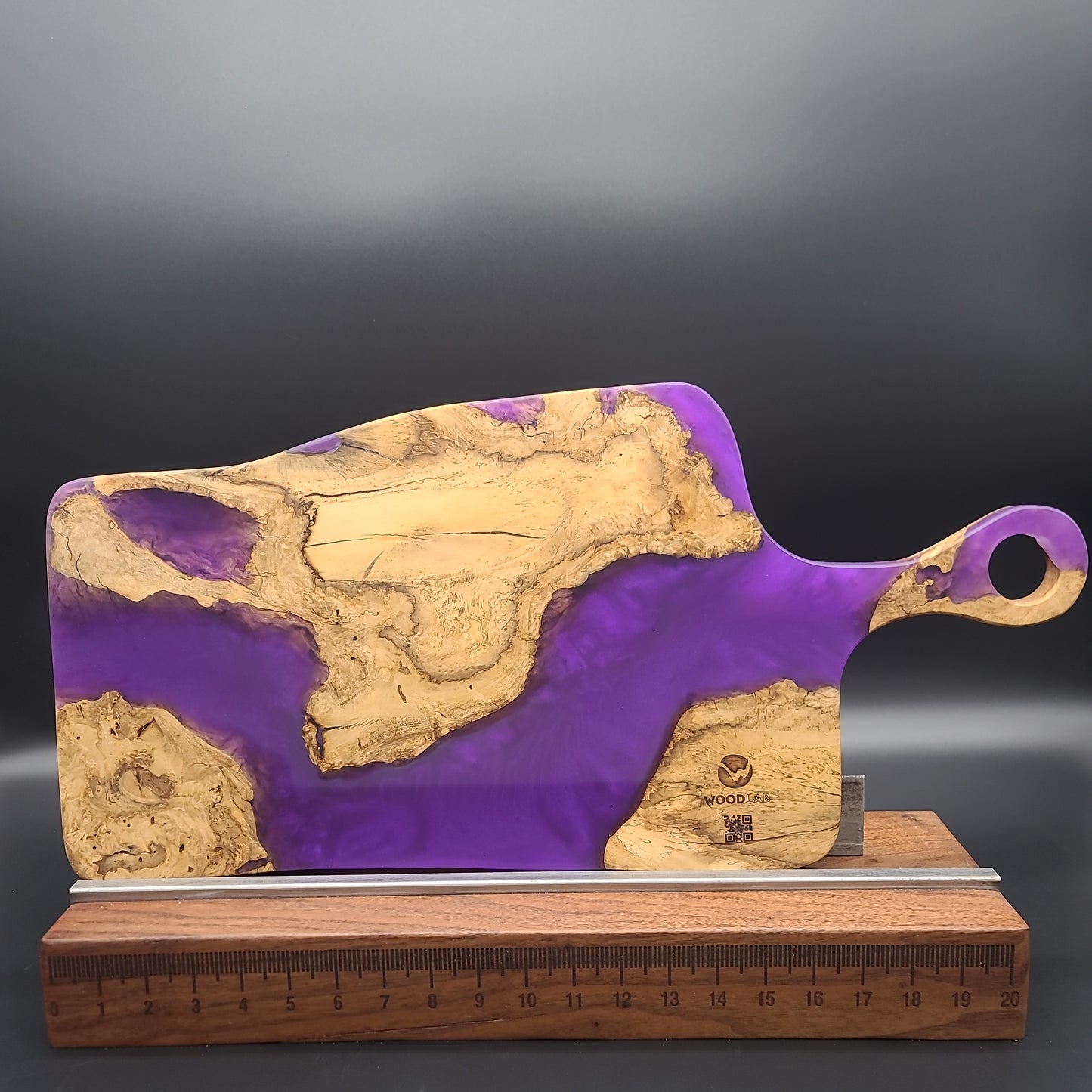 Handled Purple Epoxy and Exotic Burl Charcuterie Board