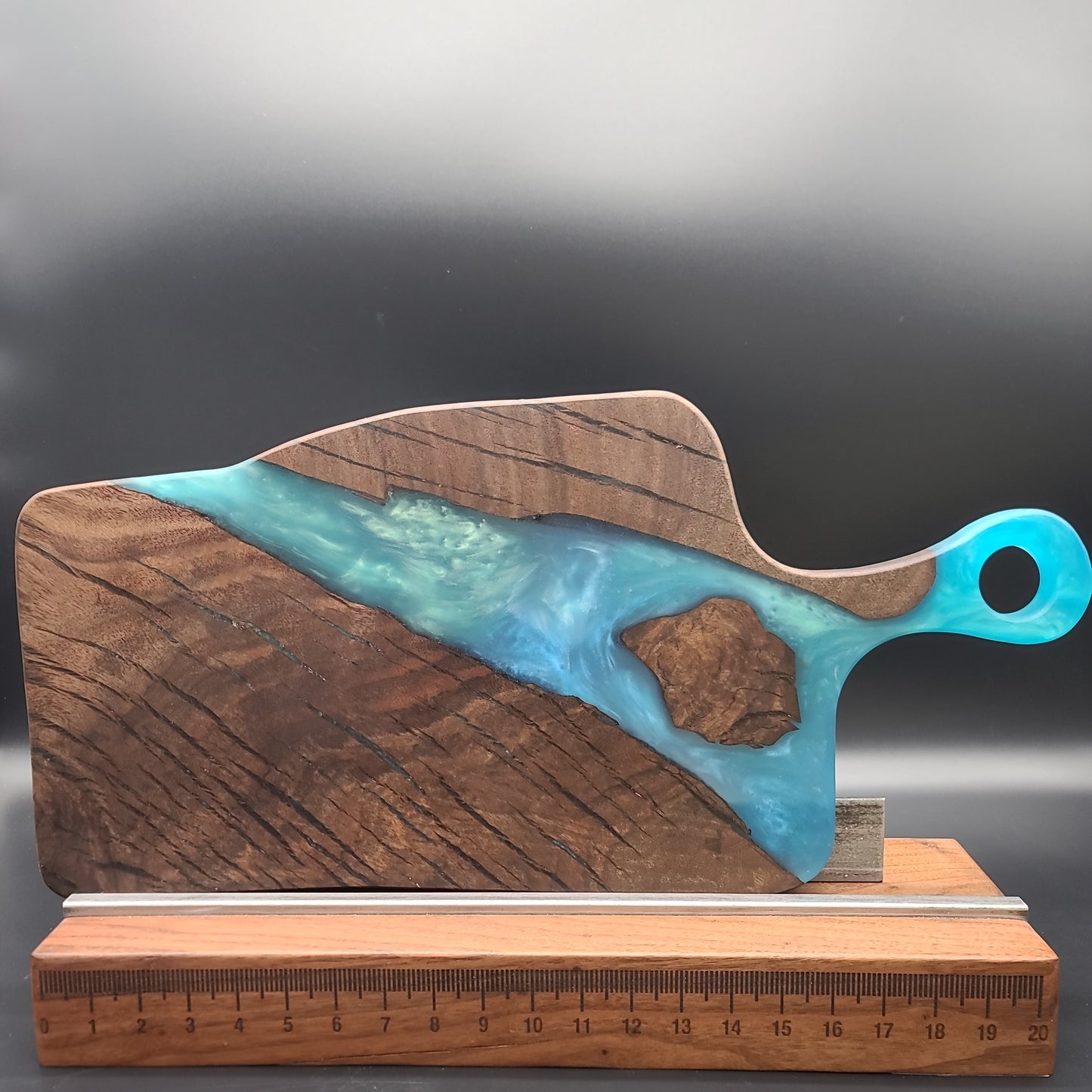 Handled Blue/Green Epoxy and Premium Black Walnut Charcuterie Board