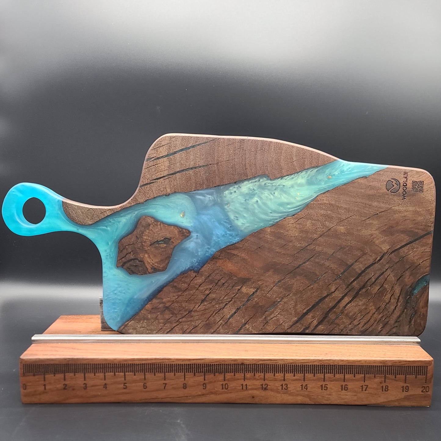 Handled Blue/Green Epoxy and Premium Black Walnut Charcuterie Board