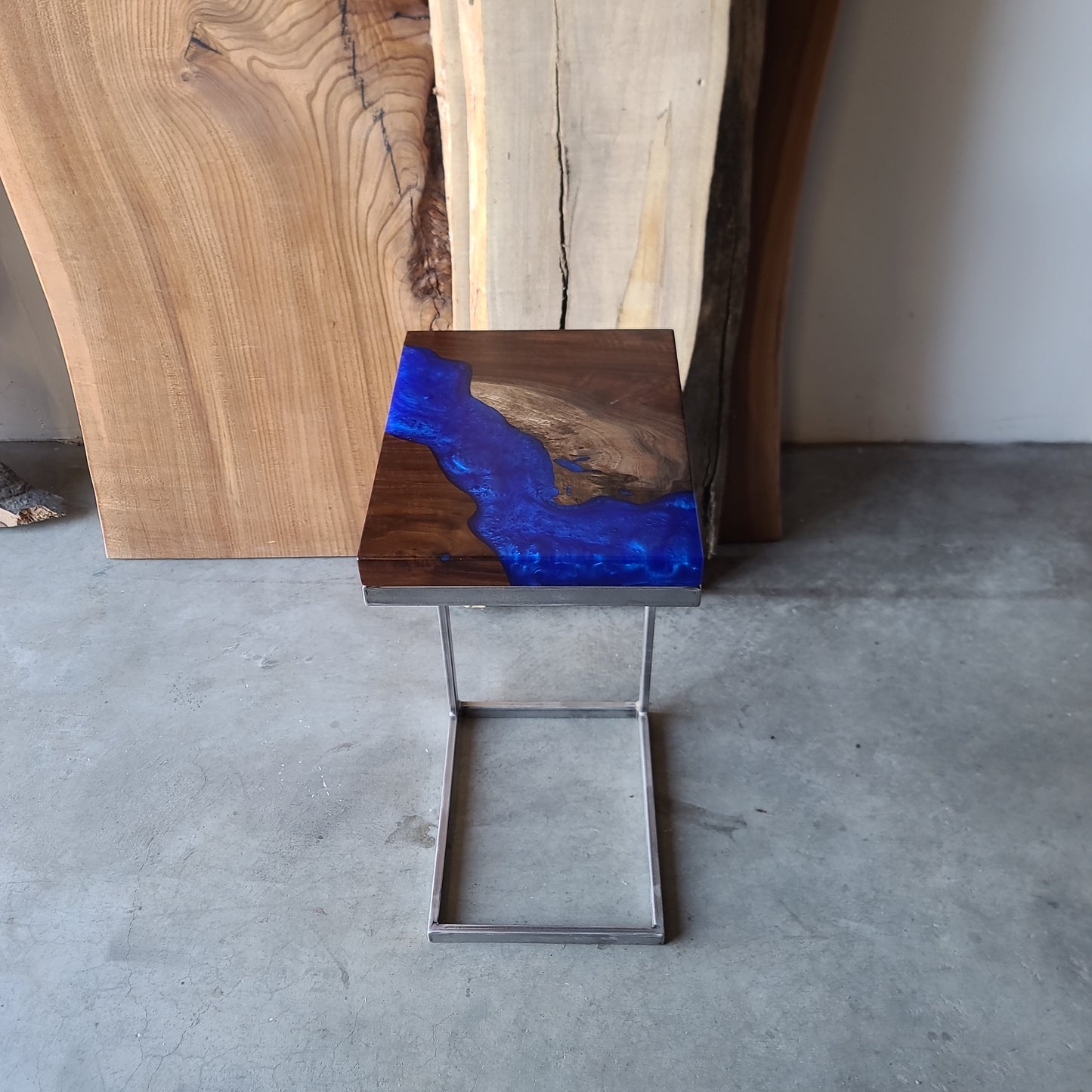 Black Walnut and Midnight Blue Epoxy River C-Table