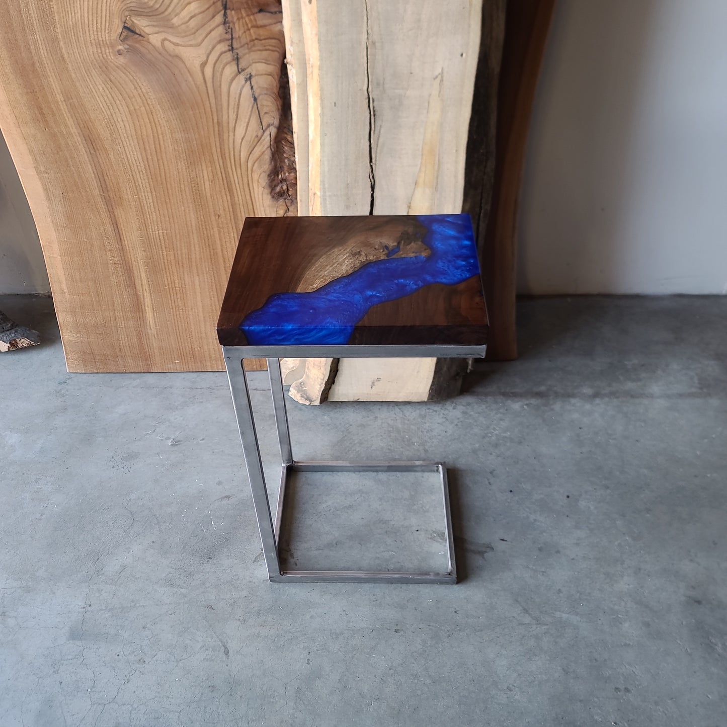 Black Walnut and Midnight Blue Epoxy River C-Table