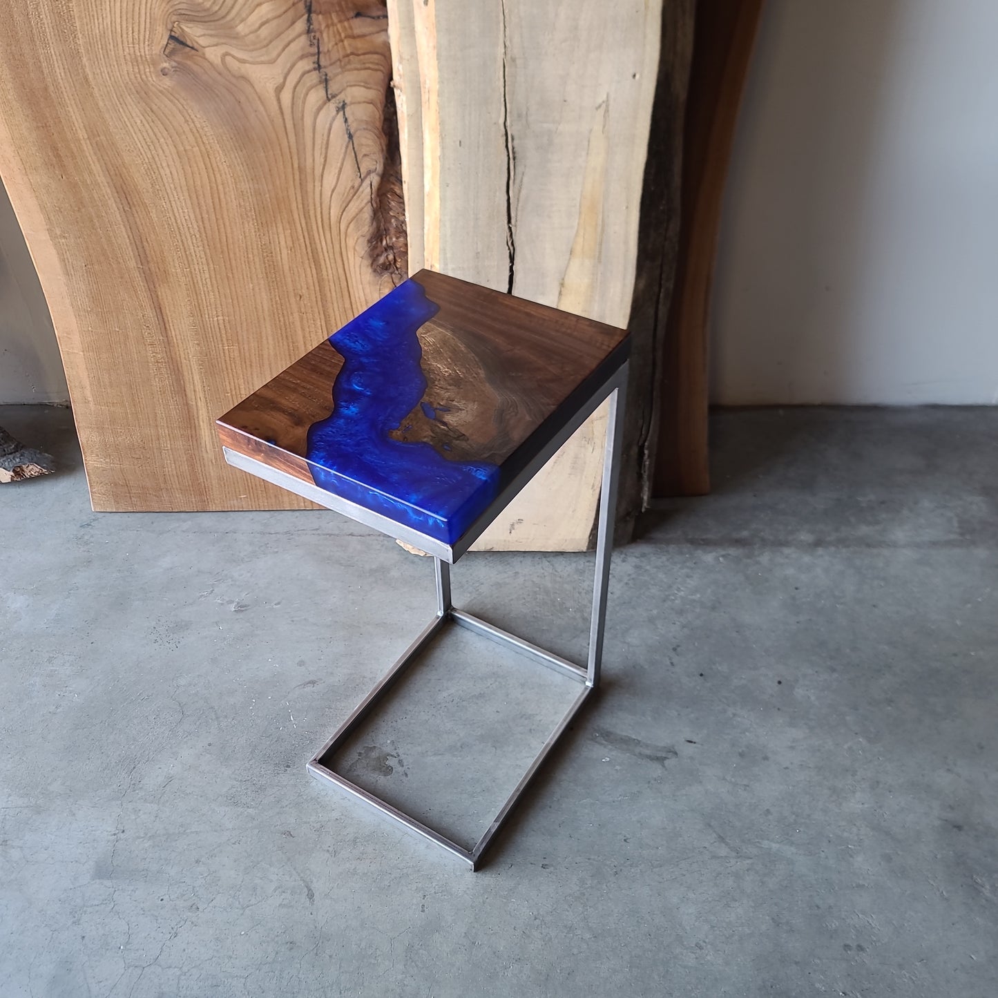 Black Walnut and Midnight Blue Epoxy River C-Table