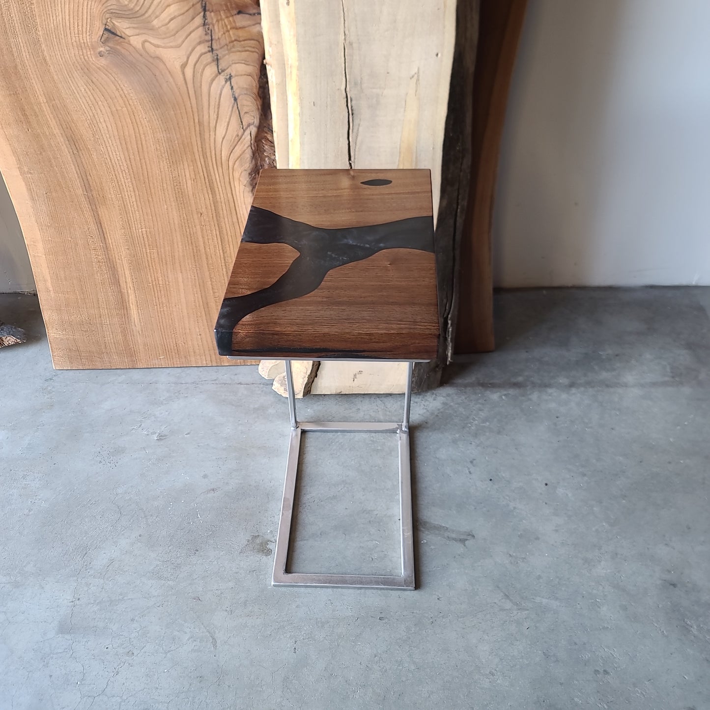 Black Walnut and Caviar Epoxy River C-Table