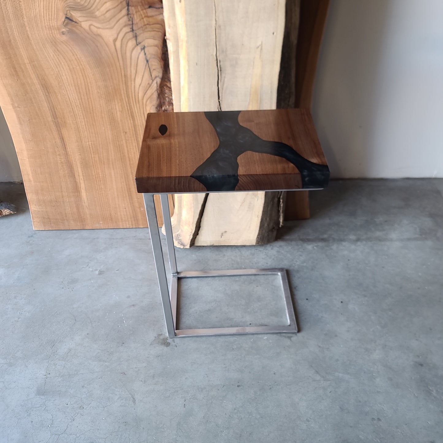 Black Walnut and Caviar Epoxy River C-Table