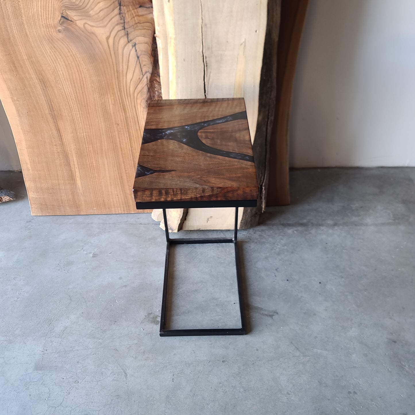 Black Walnut and Caviar Black Epoxy River C-Table