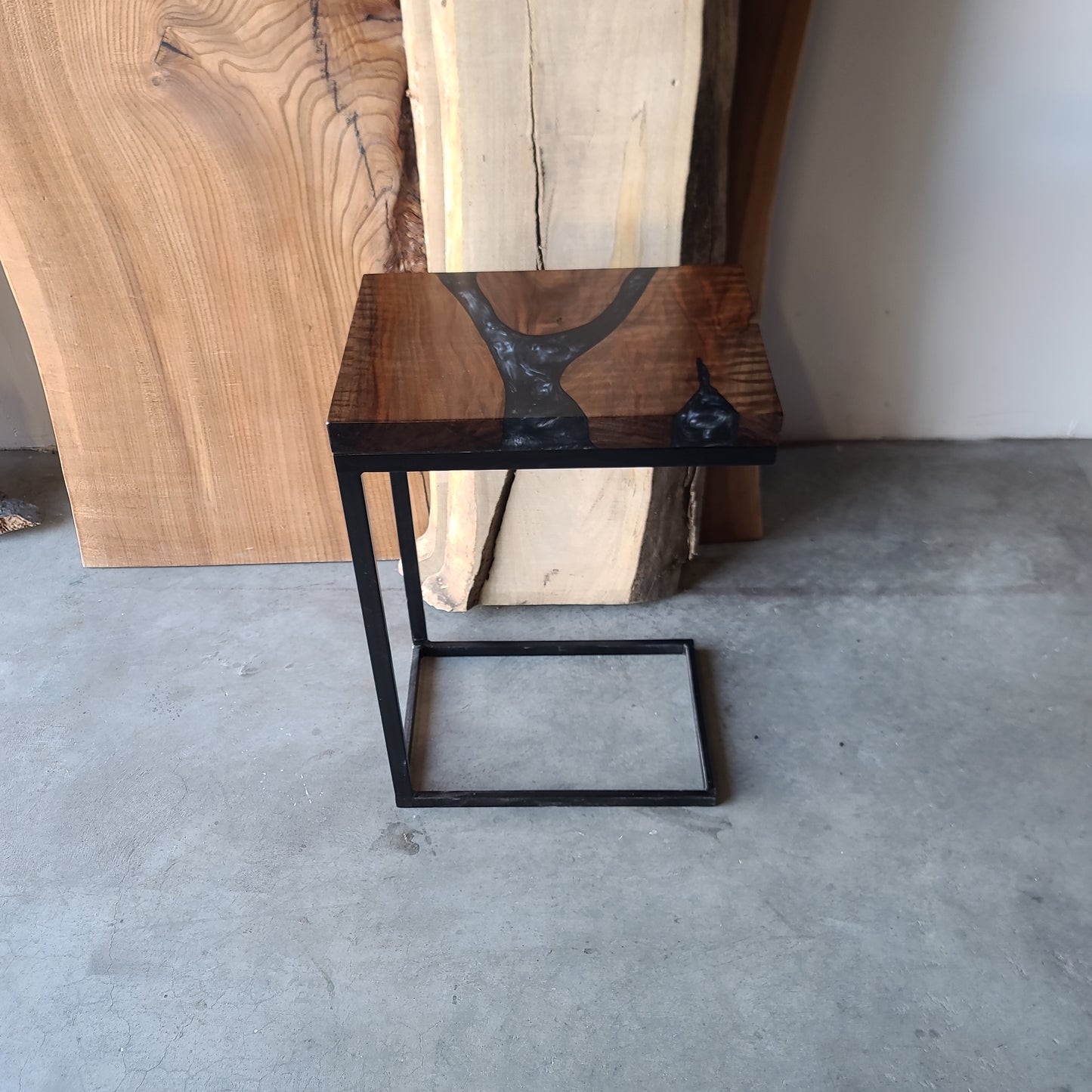 Black Walnut and Caviar Black Epoxy River C-Table