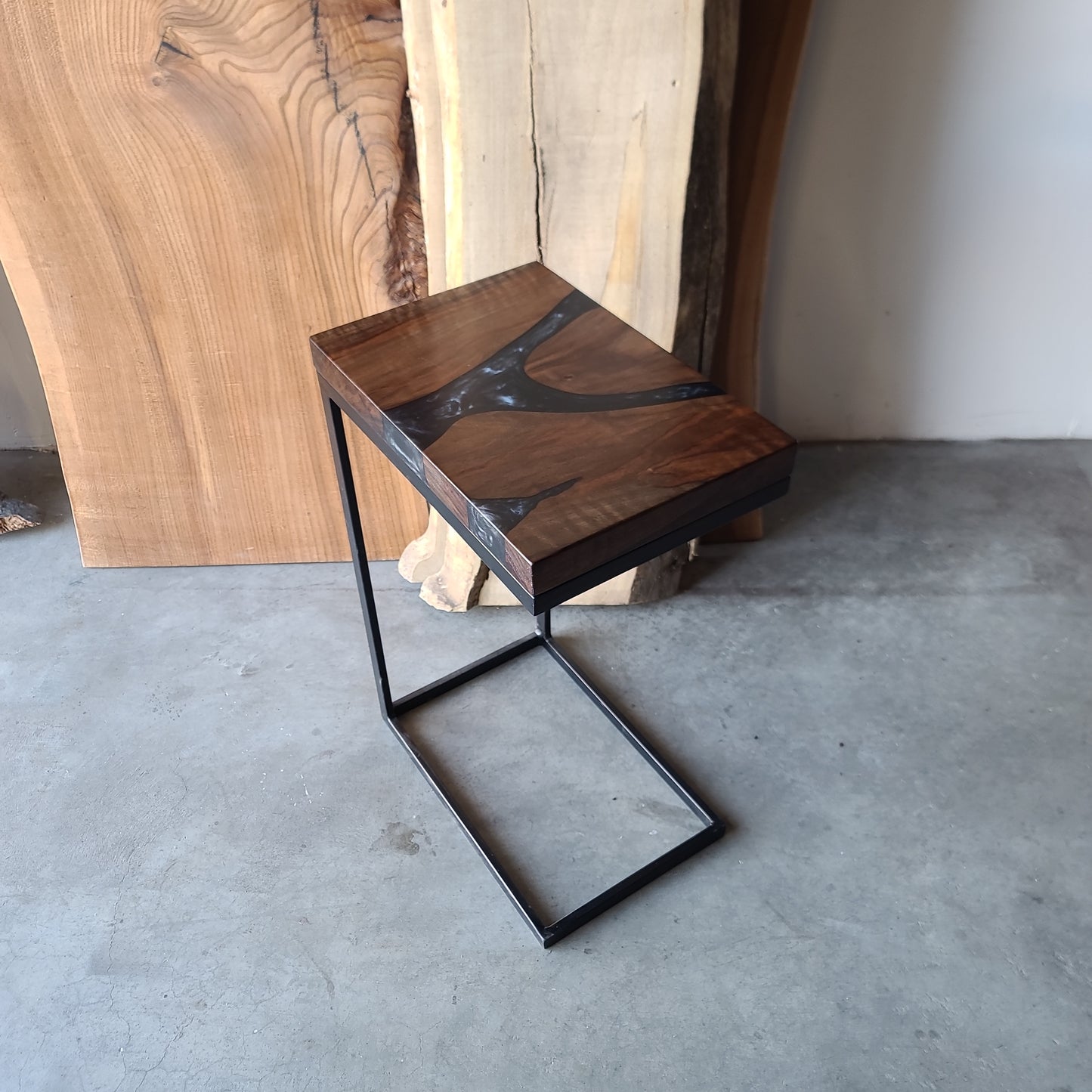 Black Walnut and Caviar Black Epoxy River C-Table
