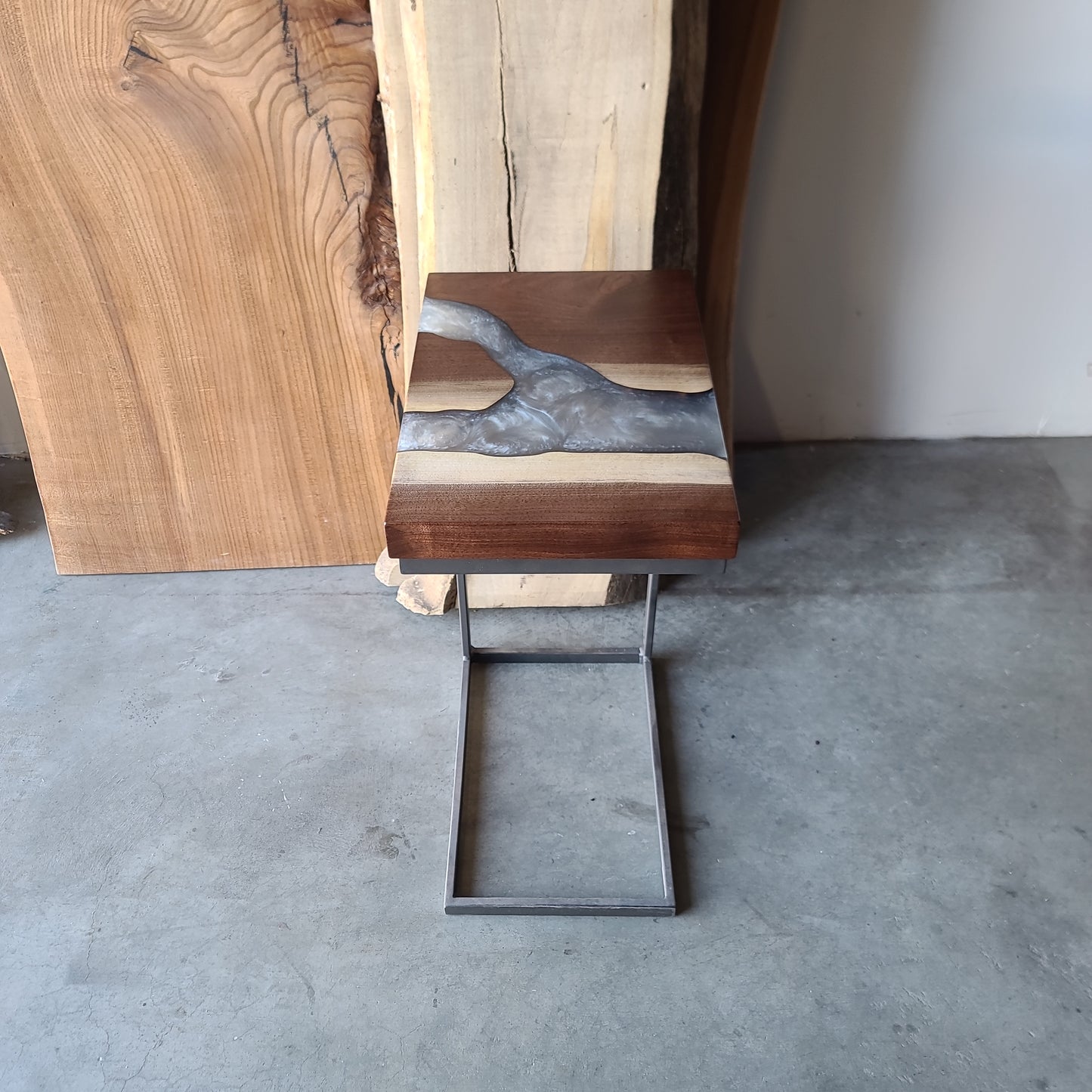 Black Walnut and Dolphin Grey Epoxy River C-Table