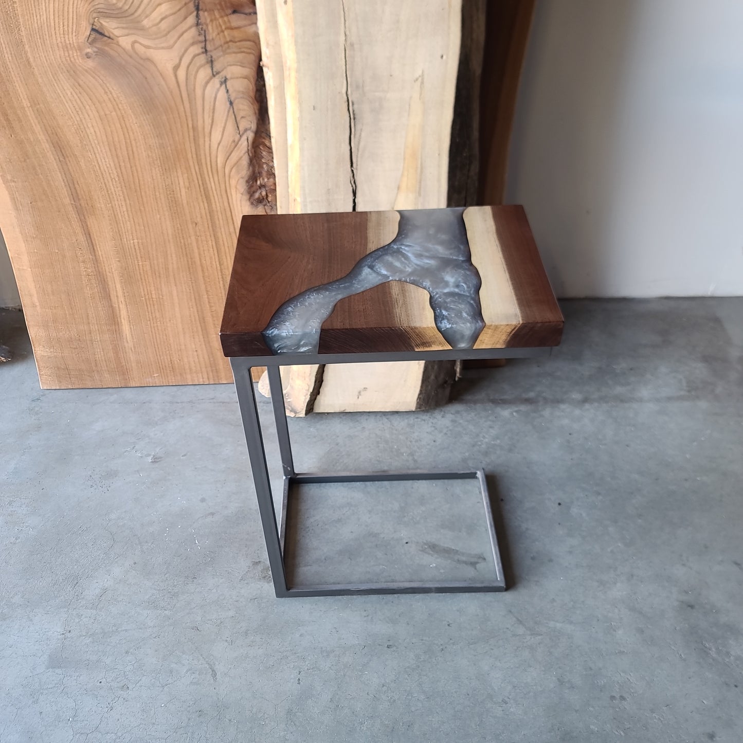 Black Walnut and Dolphin Grey Epoxy River C-Table