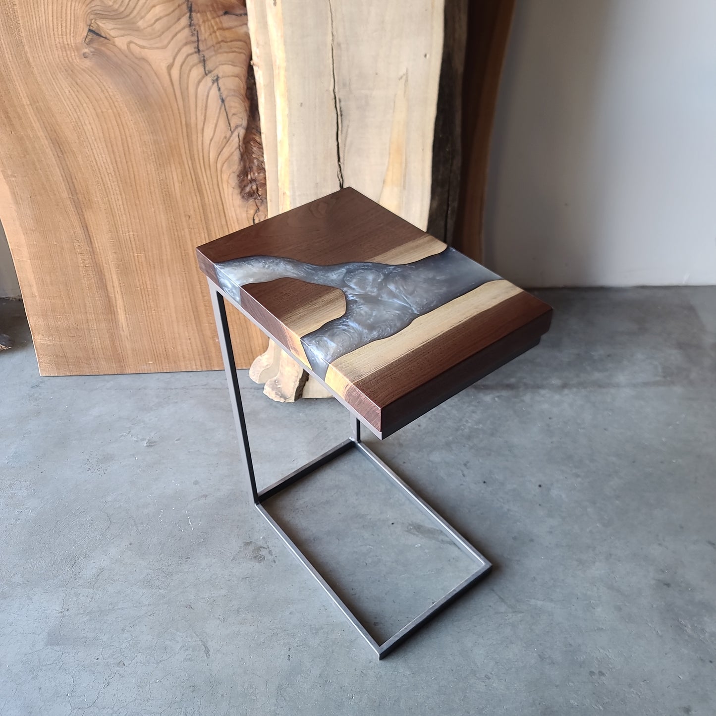 Black Walnut and Dolphin Grey Epoxy River C-Table