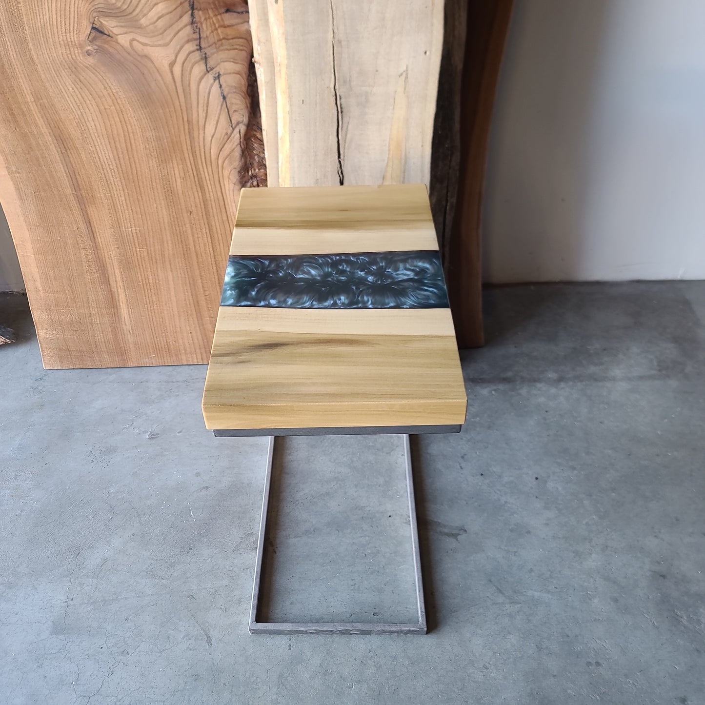 Poplar and Pearl-Blue Epoxy River C-Table