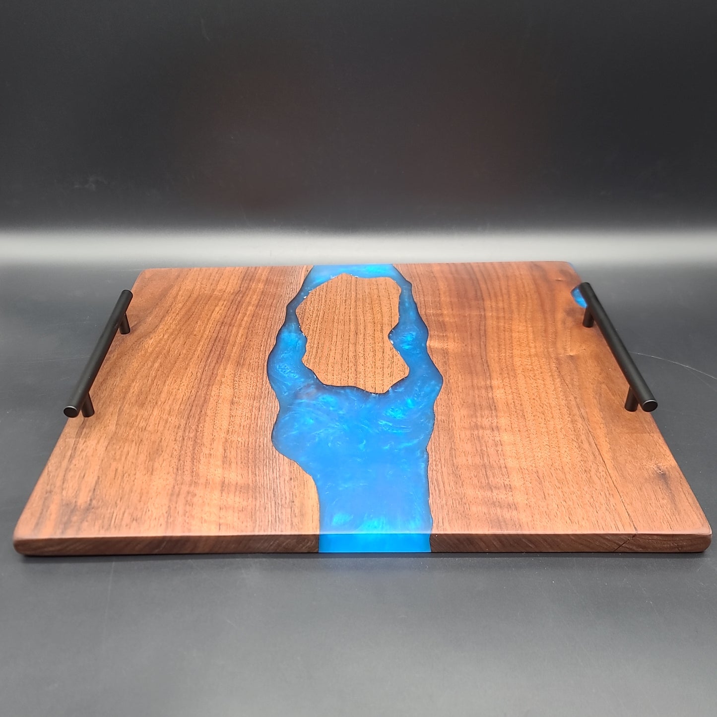Black Walnut & Blue Epoxy Serving Tray w/ Handles