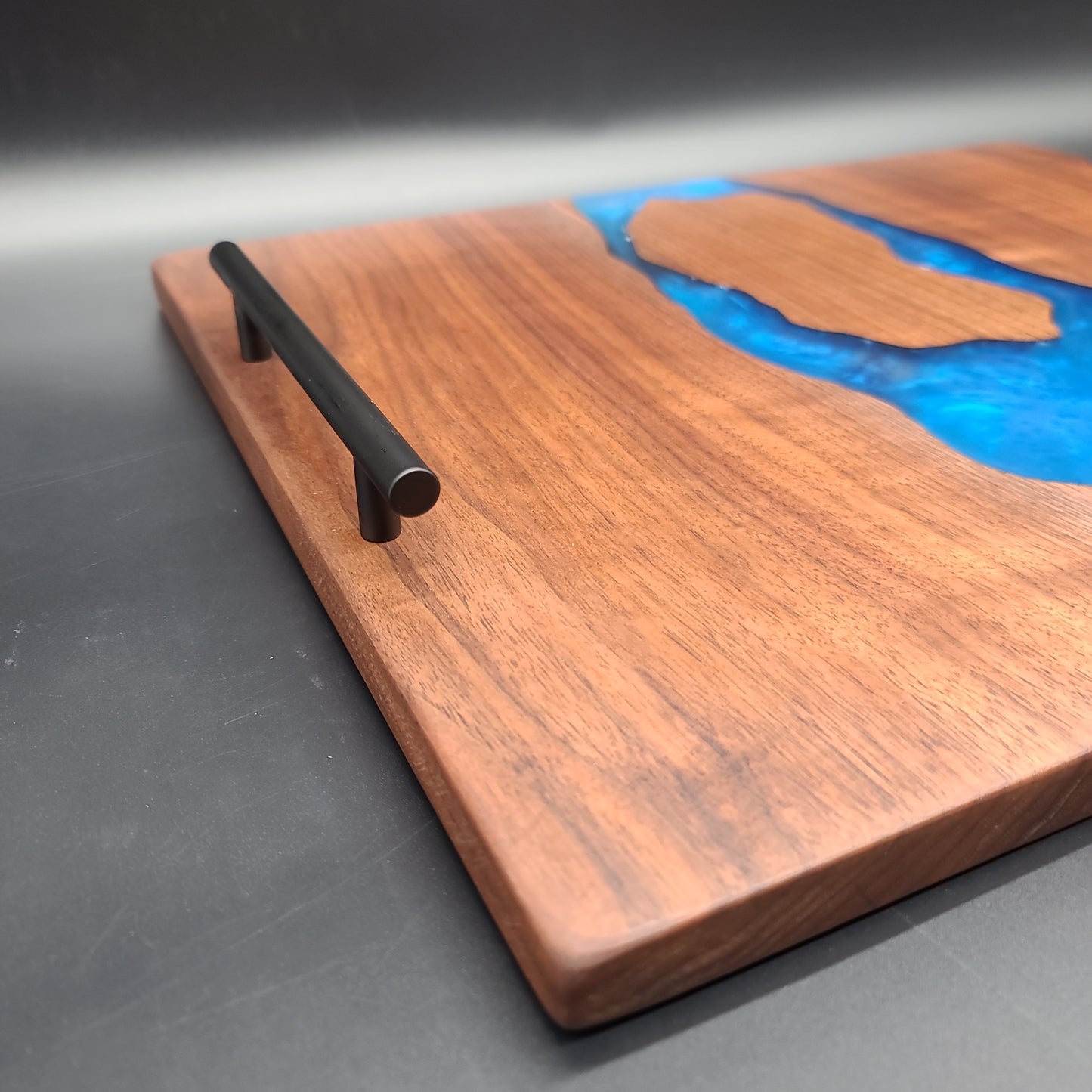 Black Walnut & Blue Epoxy Serving Tray w/ Handles