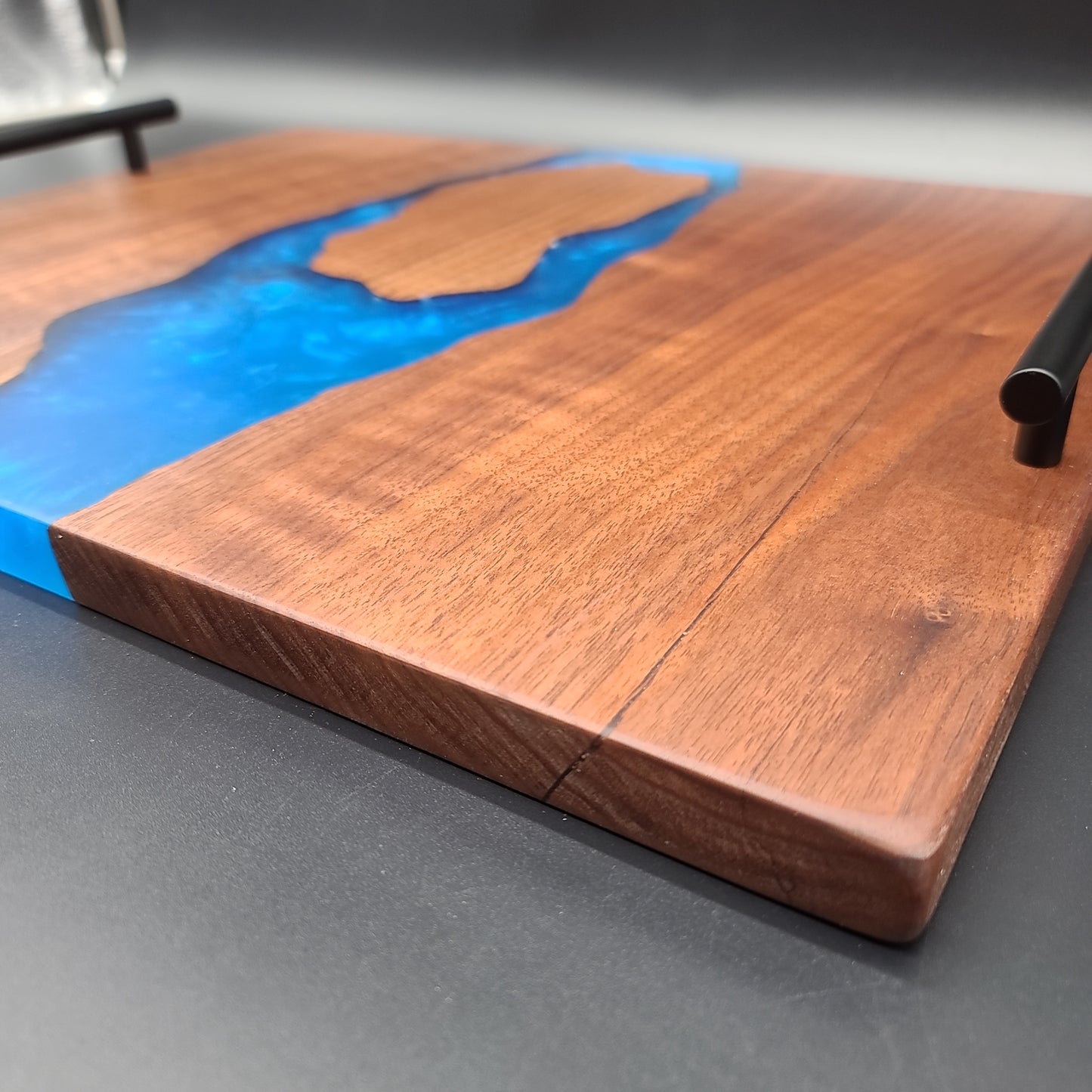 Black Walnut & Blue Epoxy Serving Tray w/ Handles