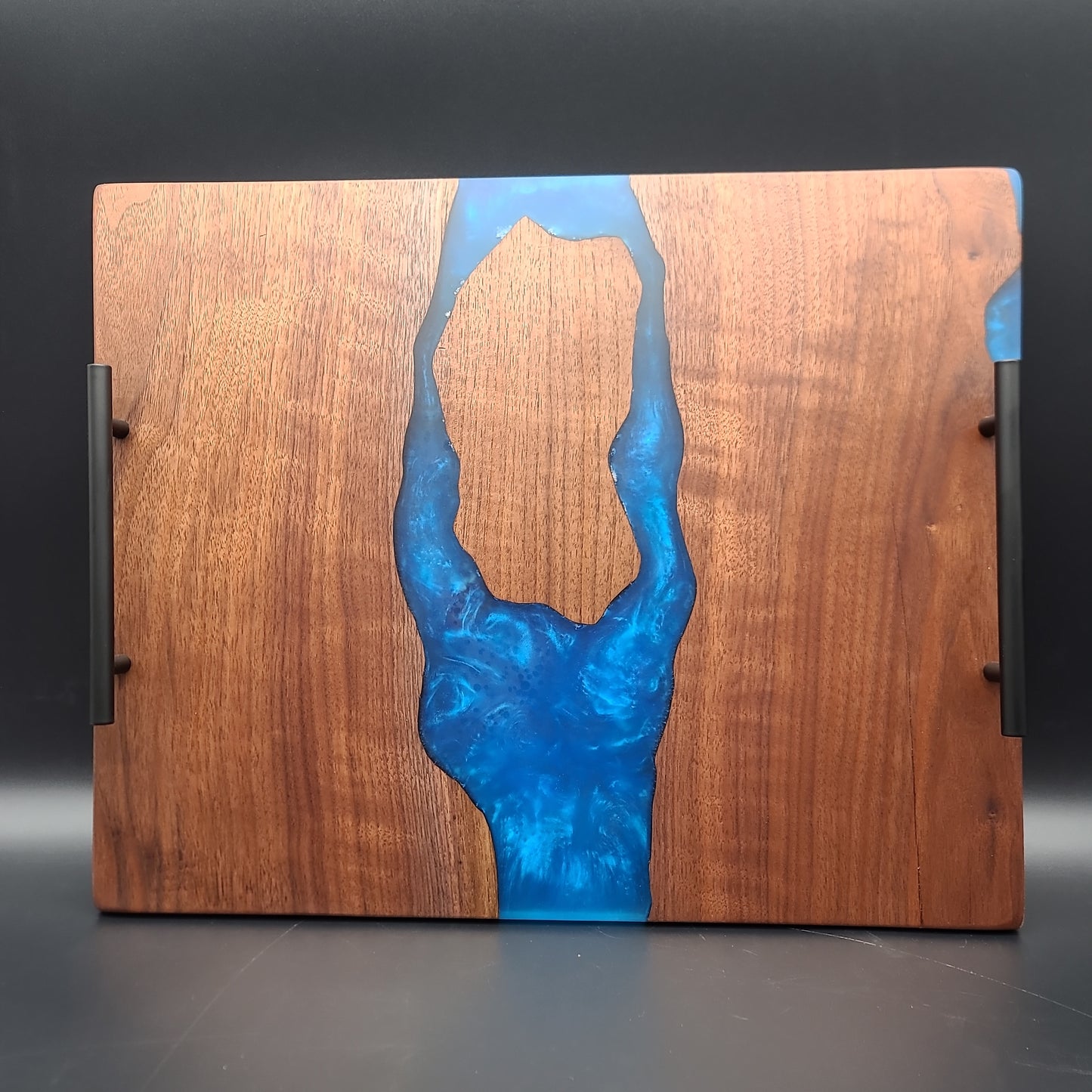 Black Walnut & Blue Epoxy Serving Tray w/ Handles