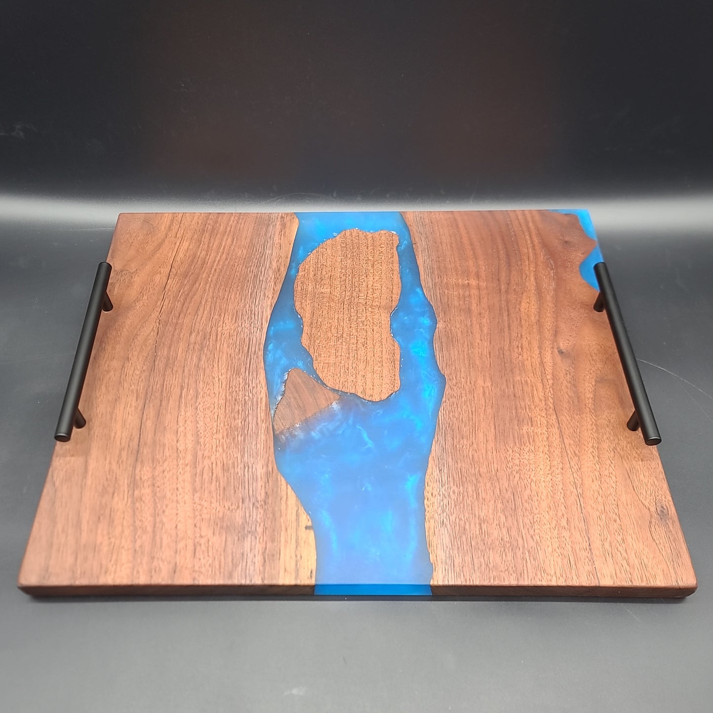 Black Walnut & Blue Epoxy Serving Tray w/ Handles