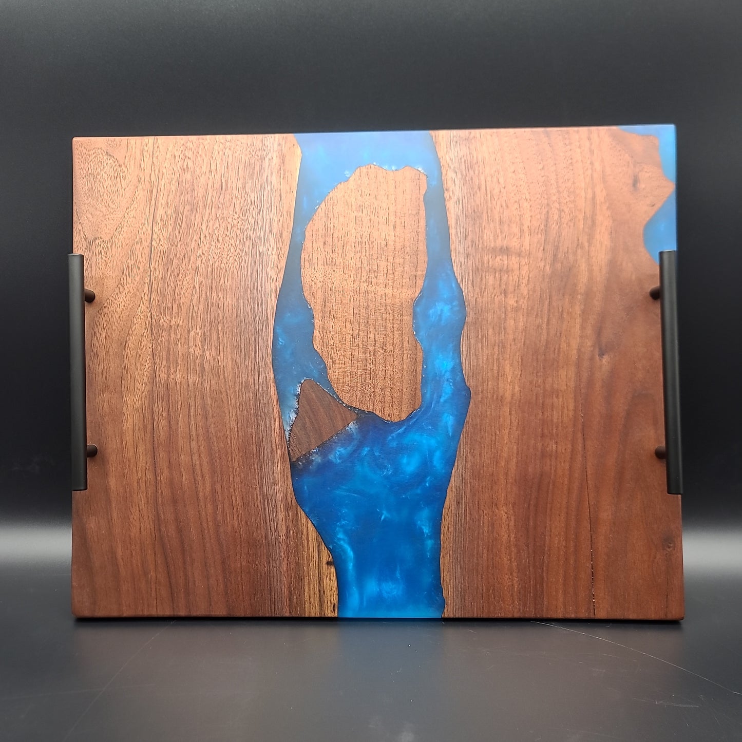 Black Walnut & Blue Epoxy Serving Tray w/ Handles
