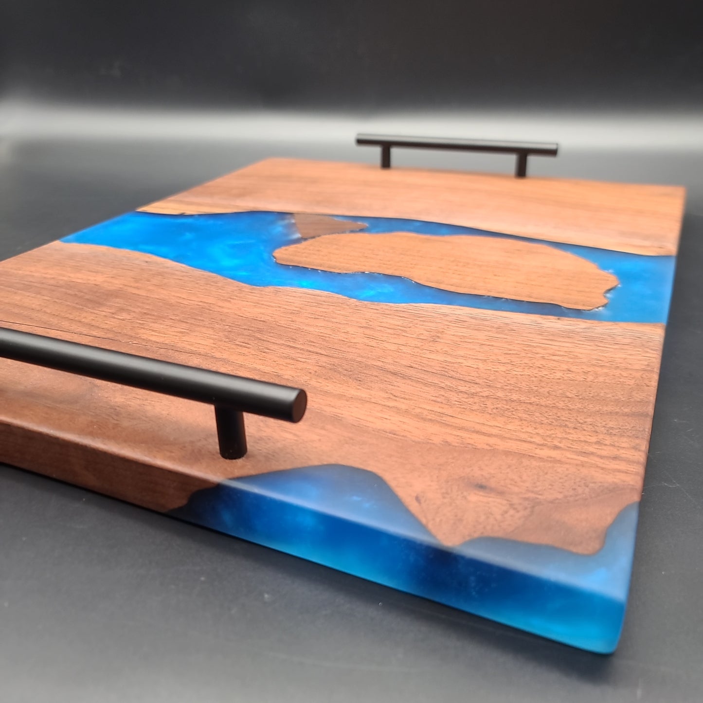 Black Walnut & Blue Epoxy Serving Tray w/ Handles