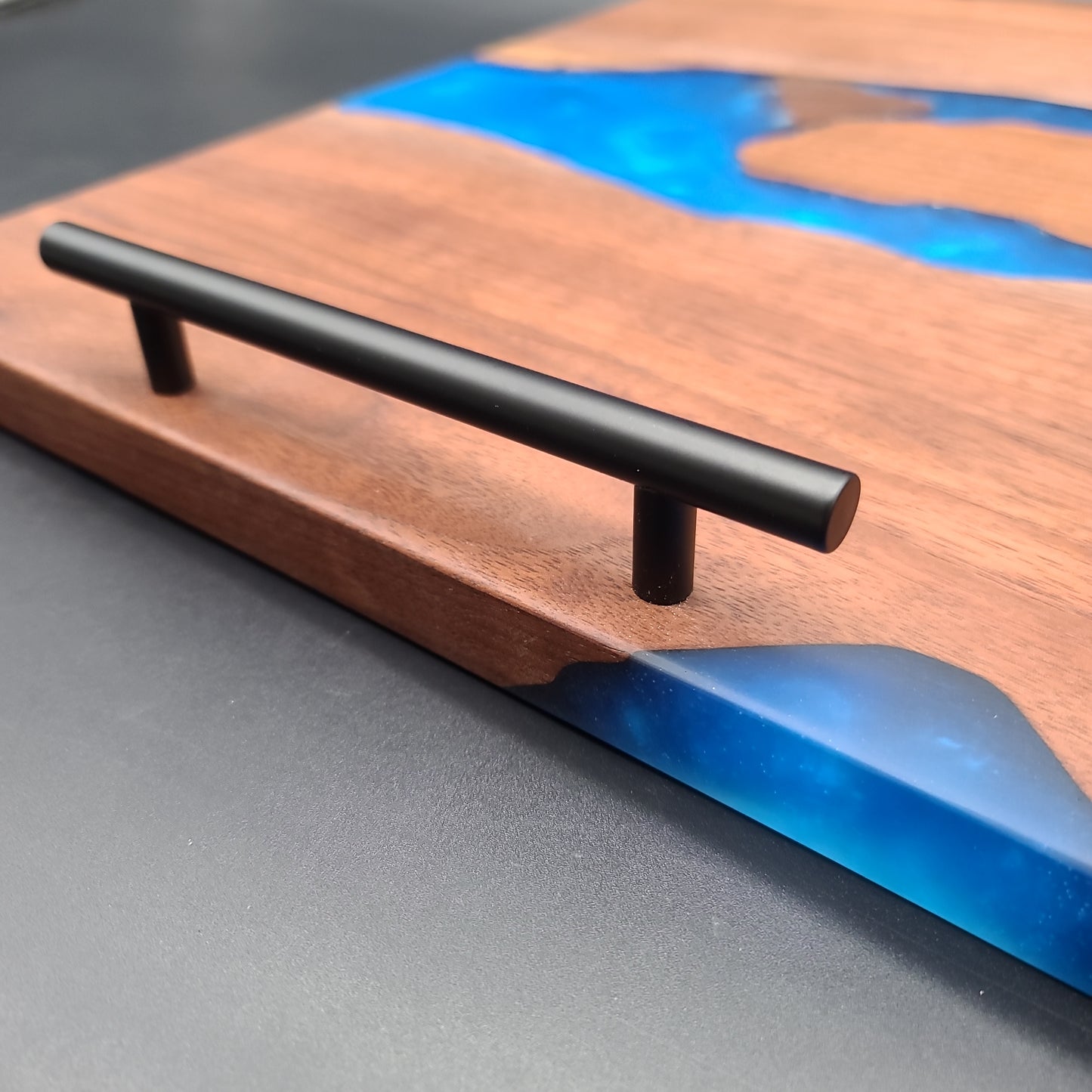 Black Walnut & Blue Epoxy Serving Tray w/ Handles