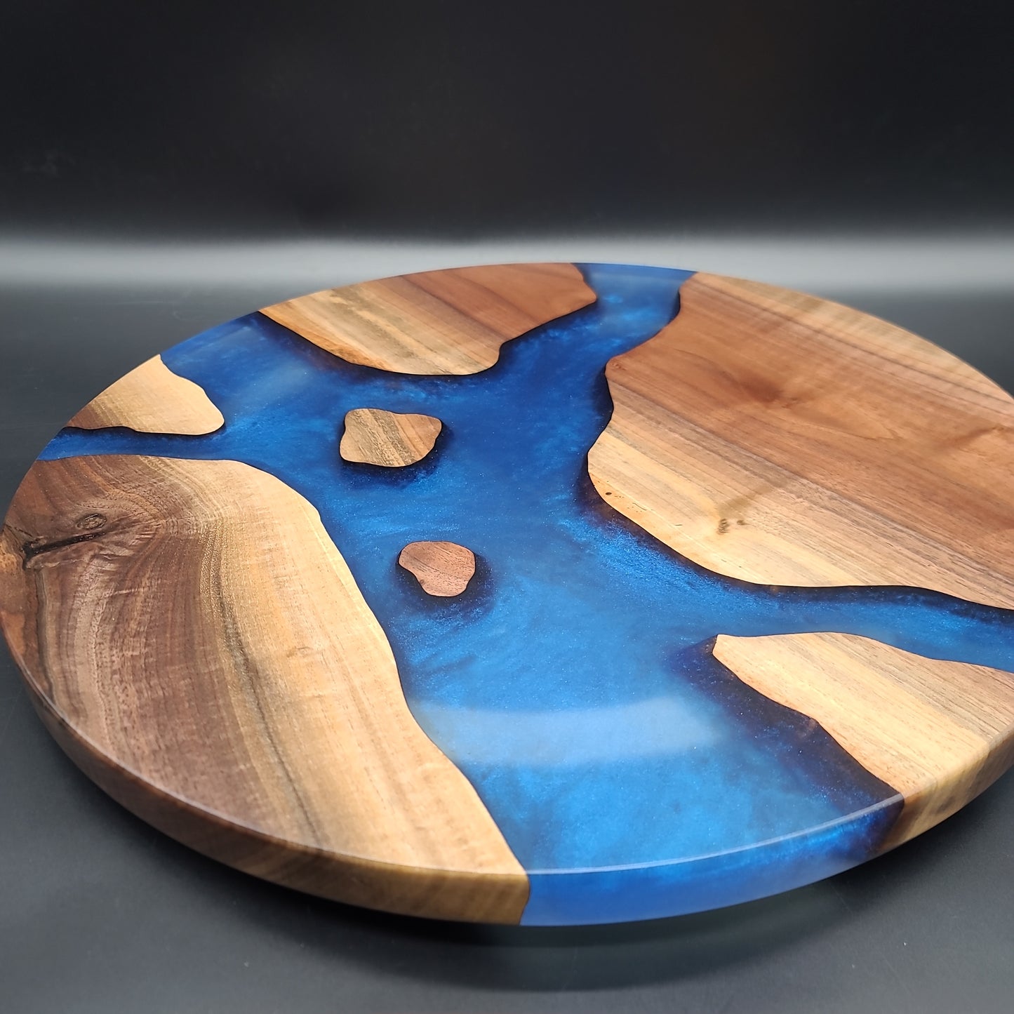 Black Walnut Lazy Susan with Midnight Blue Epoxy Resin