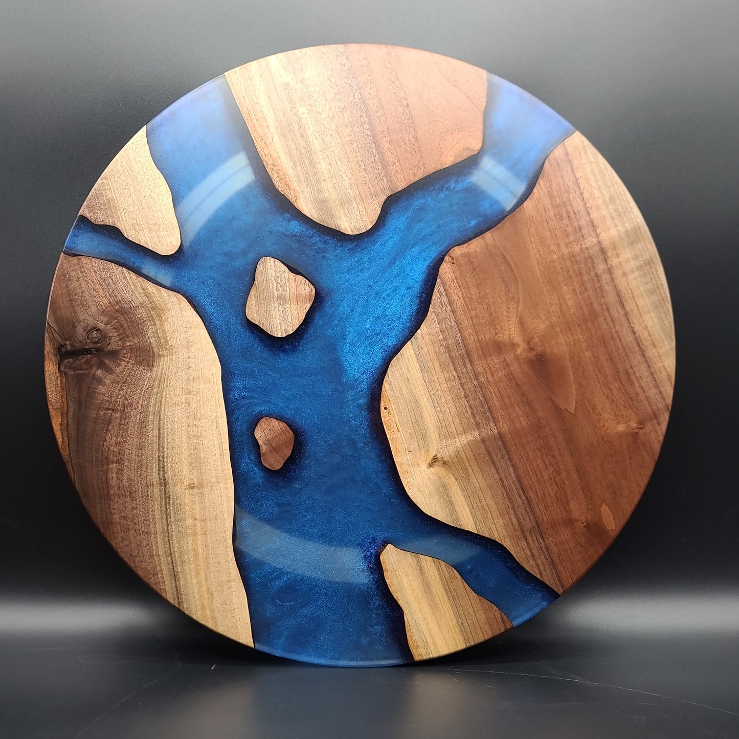 Black Walnut Lazy Susan with Midnight Blue Epoxy Resin