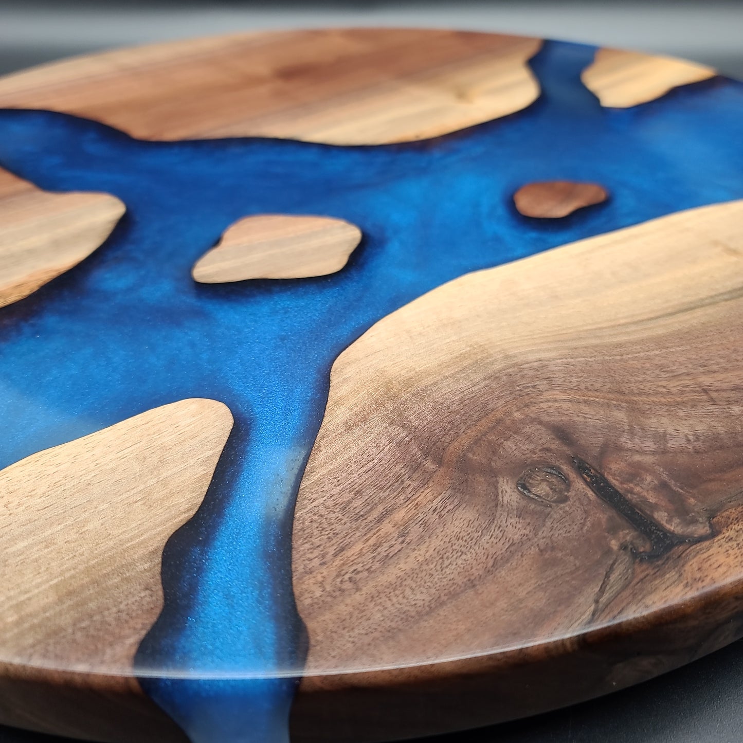 Black Walnut Lazy Susan with Midnight Blue Epoxy Resin