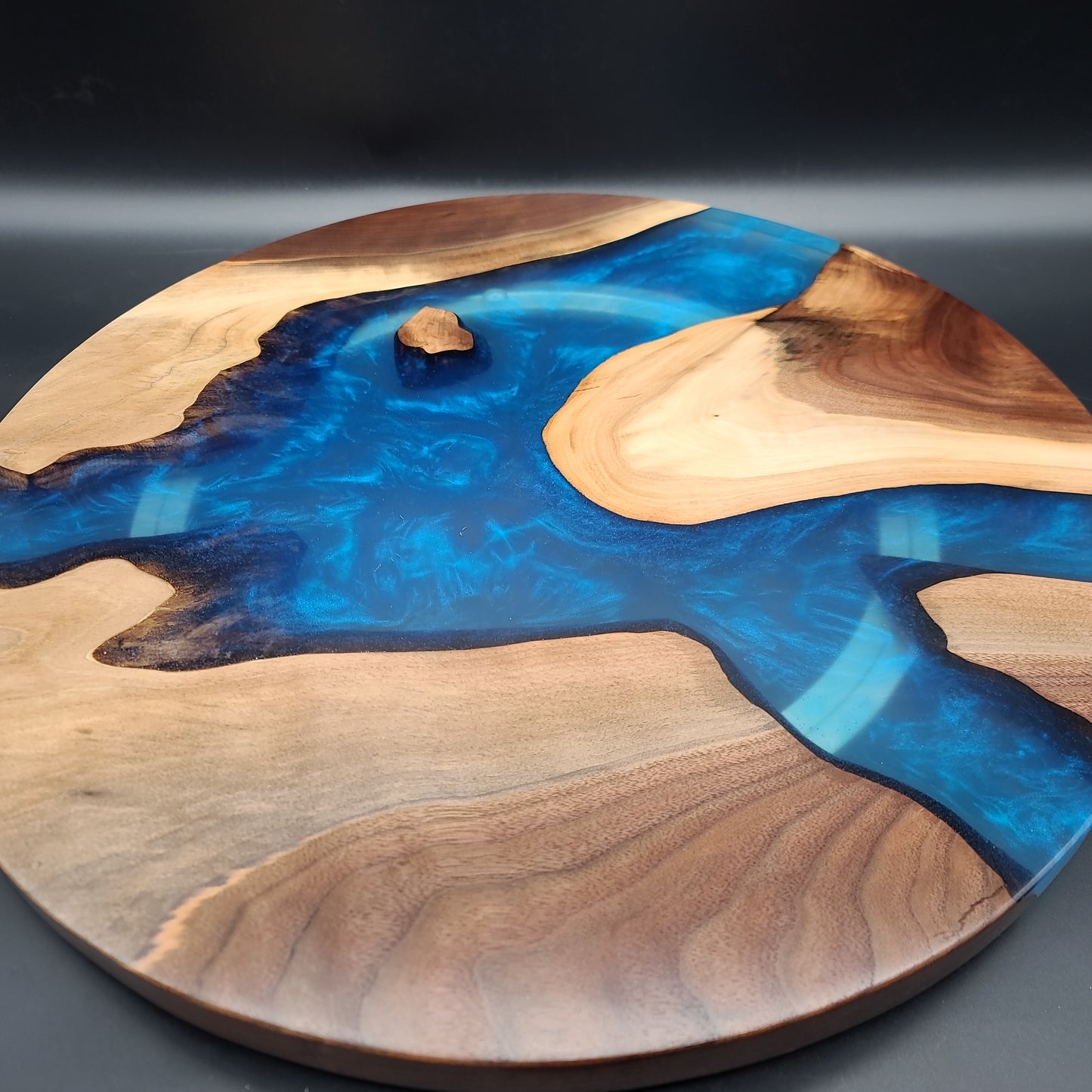 Black Walnut Lazy Susan with Ocean Blue Epoxy Resin