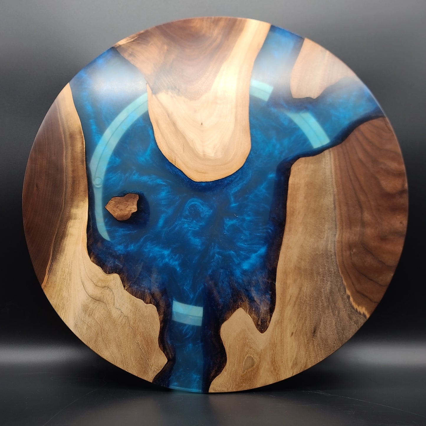 Black Walnut Lazy Susan with Ocean Blue Epoxy Resin