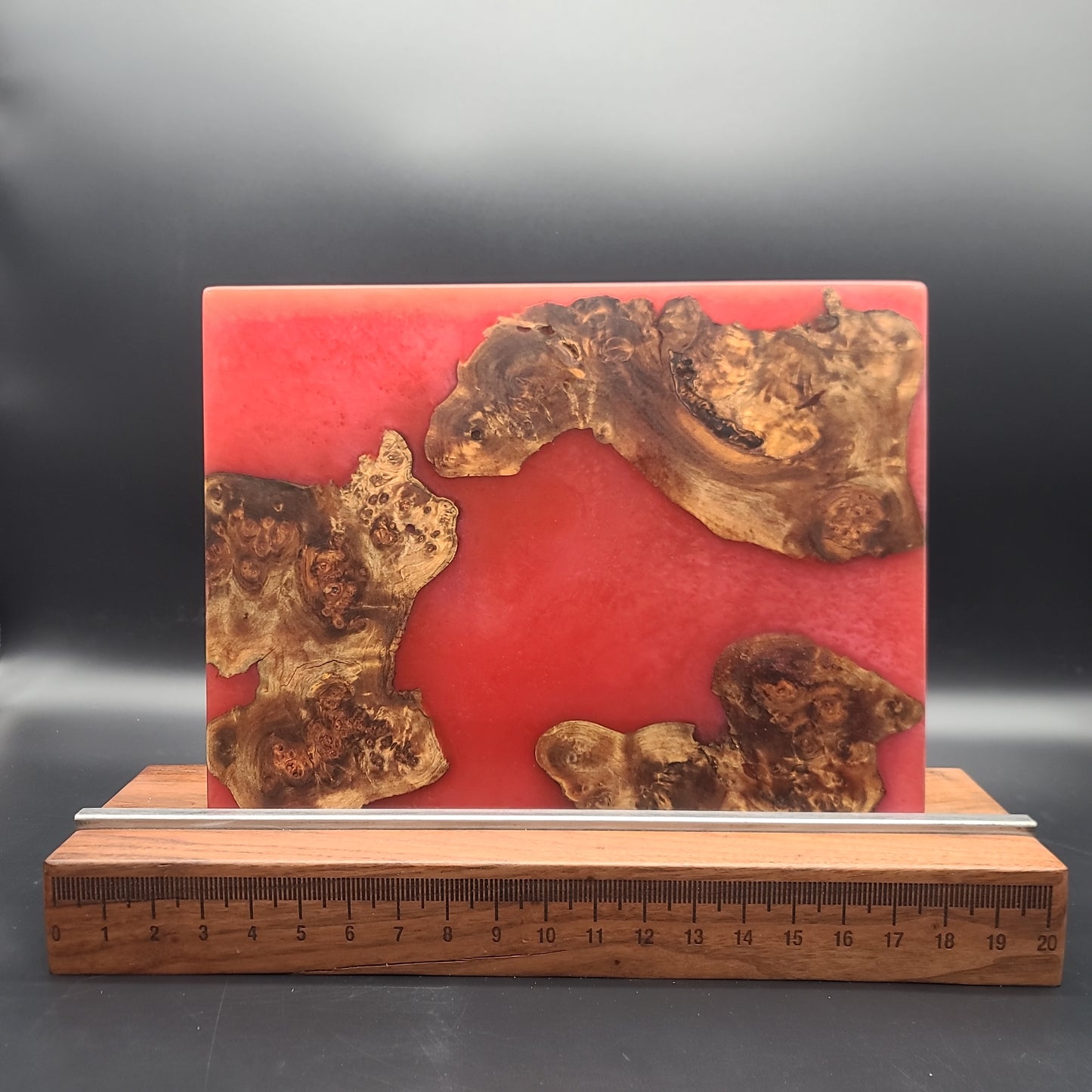 12" x 16" Exotic Wood Burl & Red Epoxy Resin Encasement Charcuterie Board
