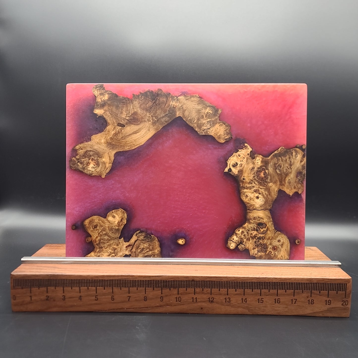 12" x 16" Exotic Wood Burl & Red Epoxy Resin Encasement Charcuterie Board