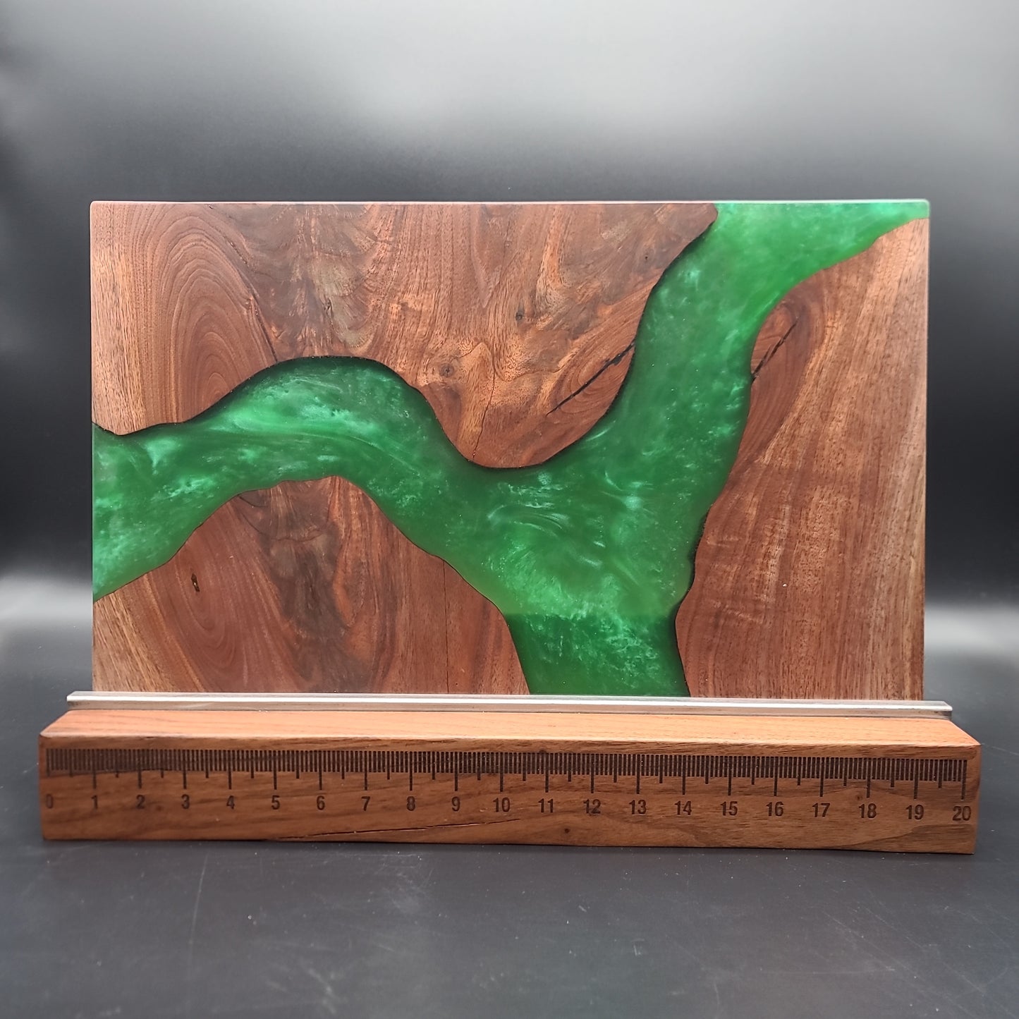 12" x 20" Black Walnut Wood & Green Epoxy Resin River Charcuterie Board