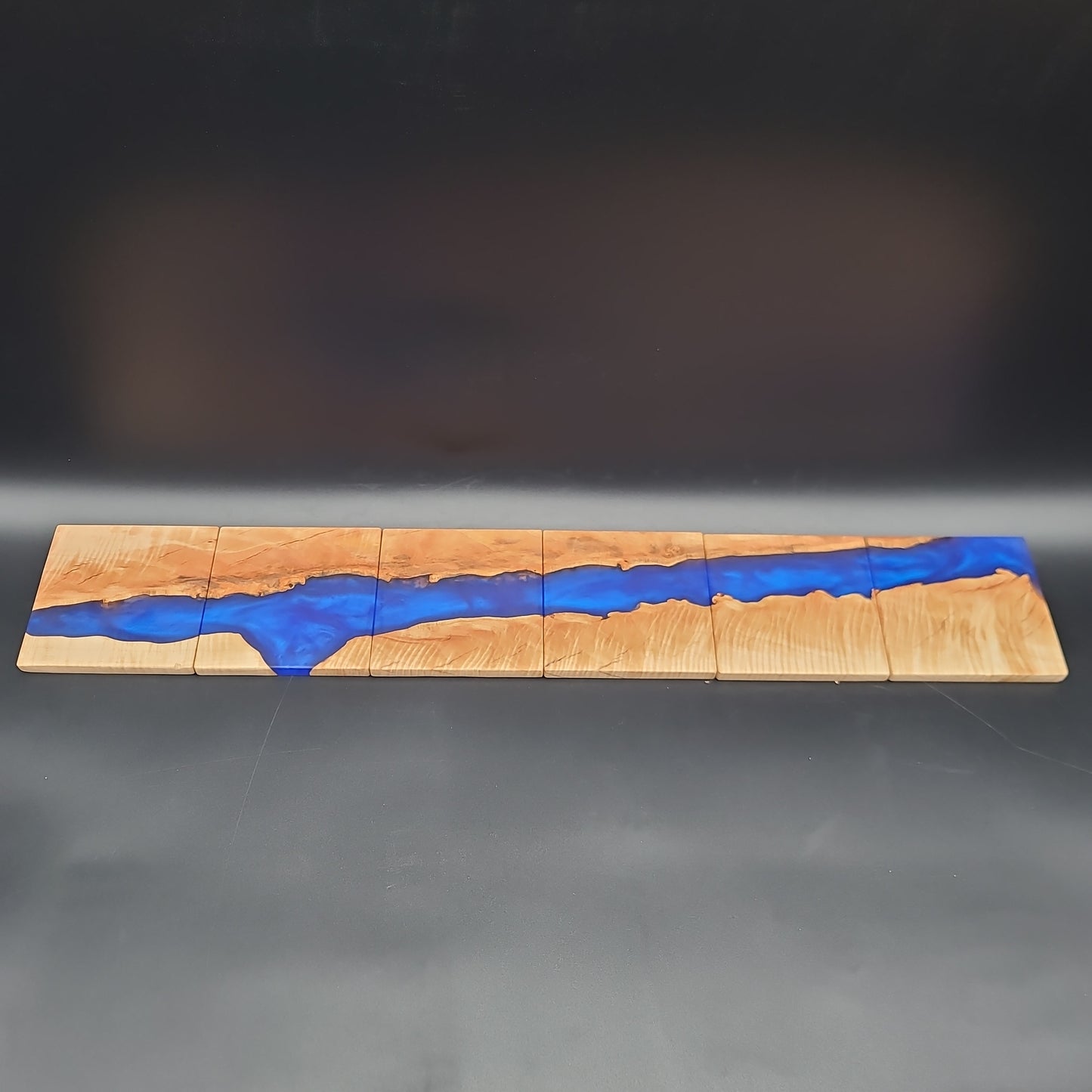 Maple and Blue Epoxy River Coasters, set of 6