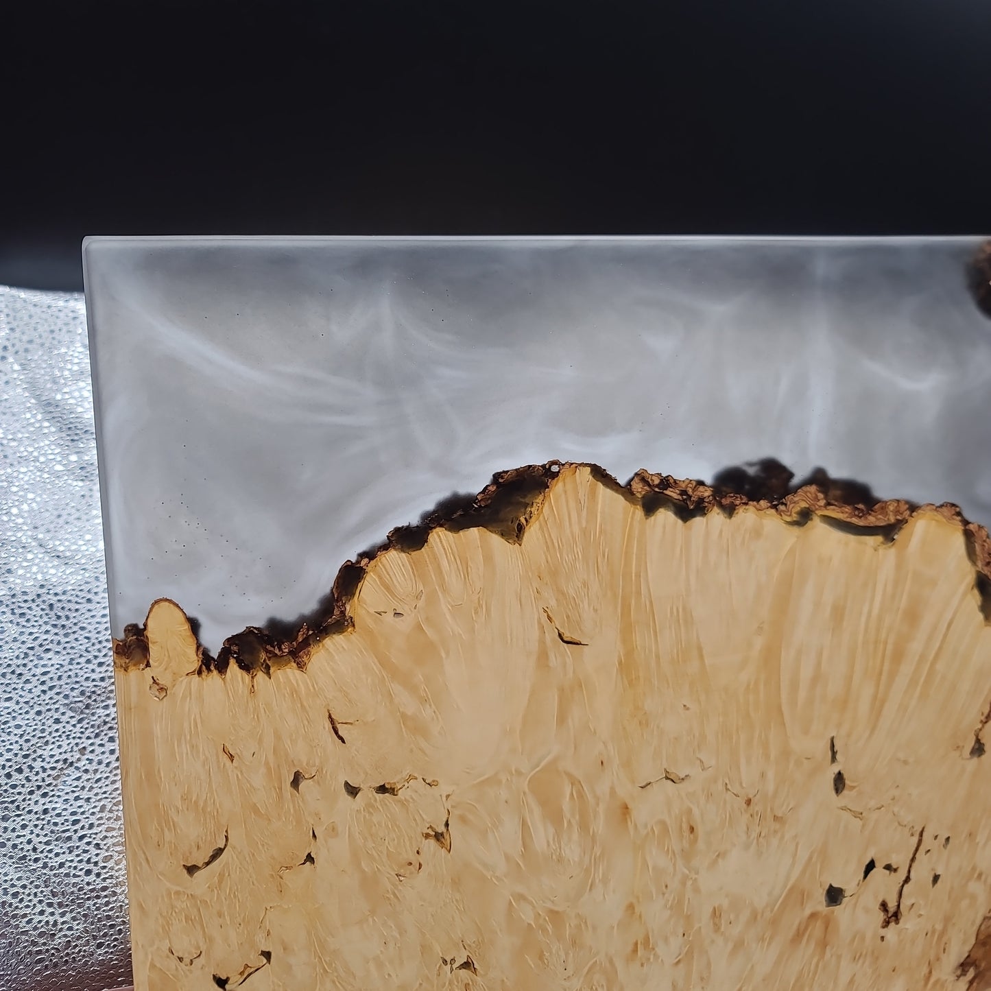 12" x 16" Exotic Wood & Smokey Black Epoxy Resin Charcuterie Board