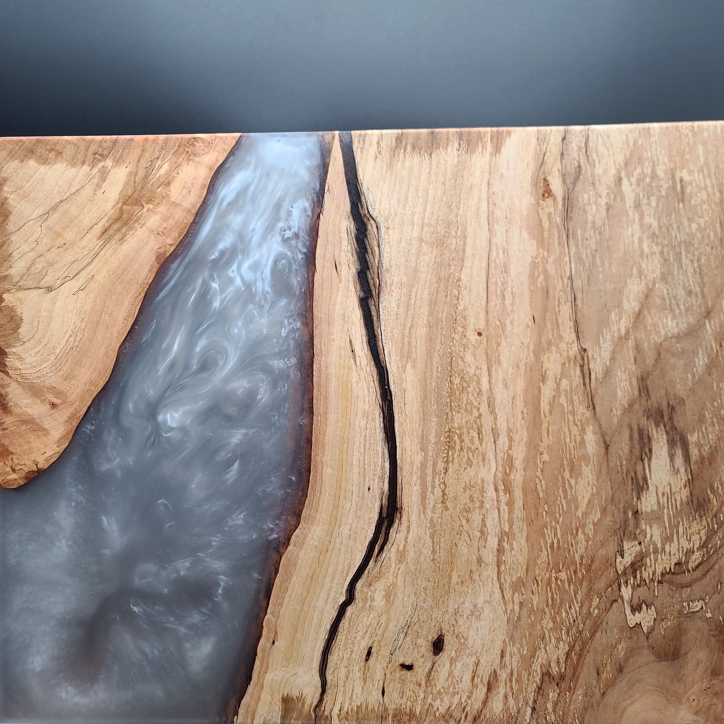 16" x 20" Spalted Maple Wood & Grey Epoxy Resin Charcuterie Board