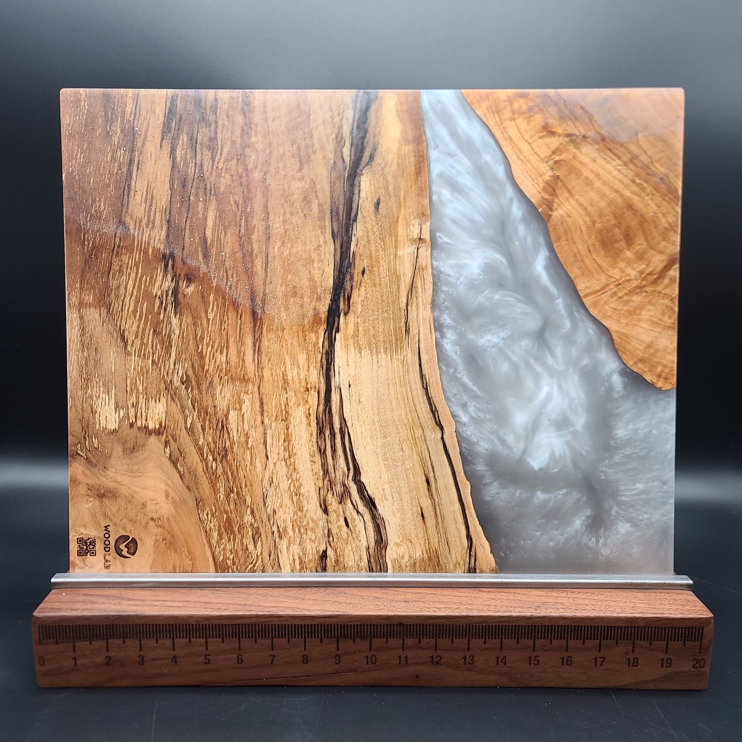 16" x 20" Spalted Maple Wood & Grey Epoxy Resin Charcuterie Board