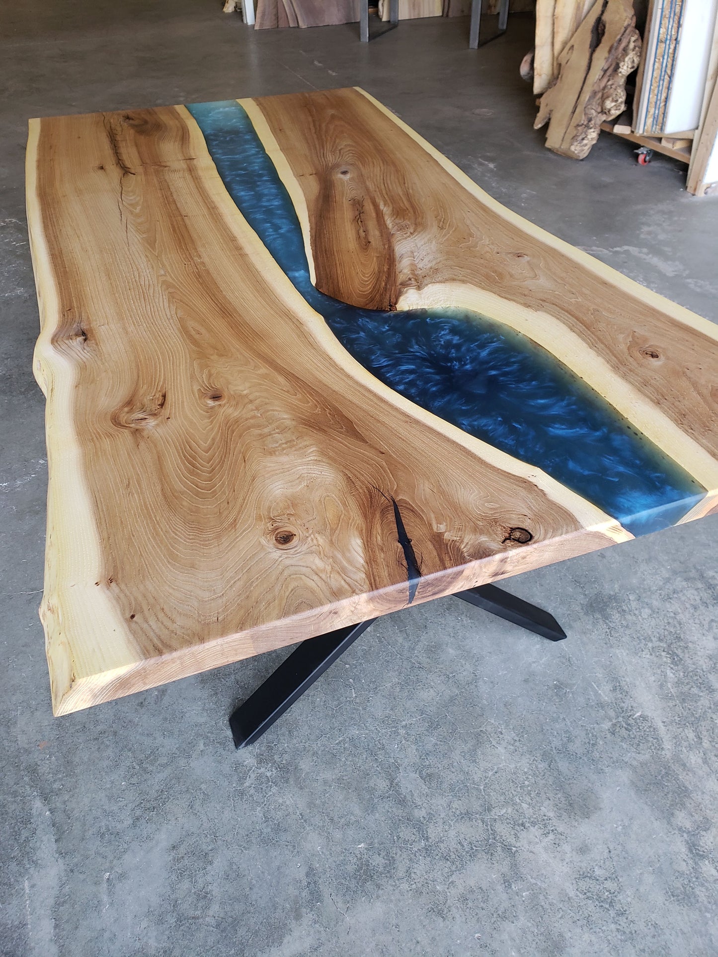 Customizable American Elm (or similar) and Epoxy River Dining Table