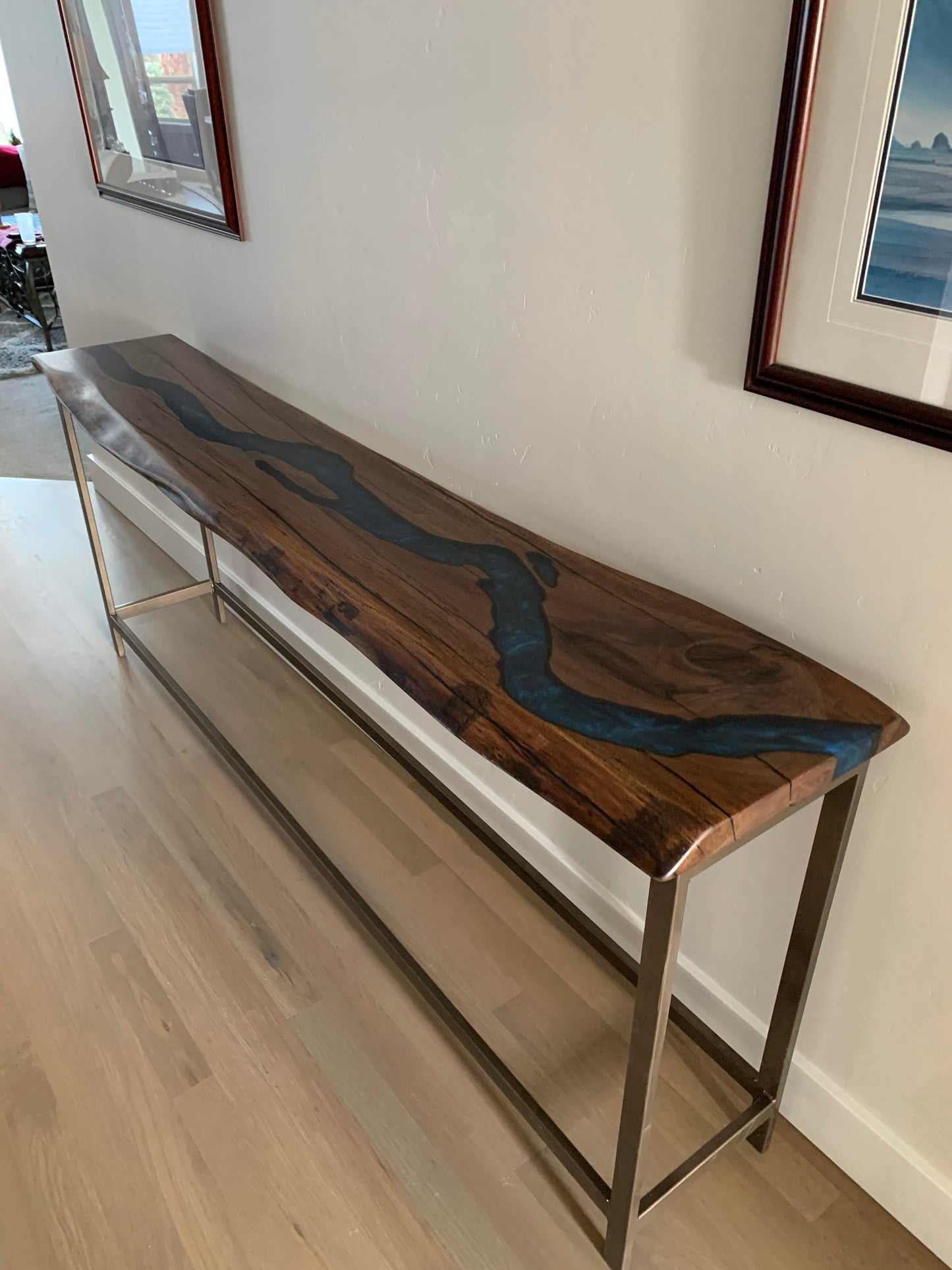 Signature Black Walnut Epoxy Resin River Console Table