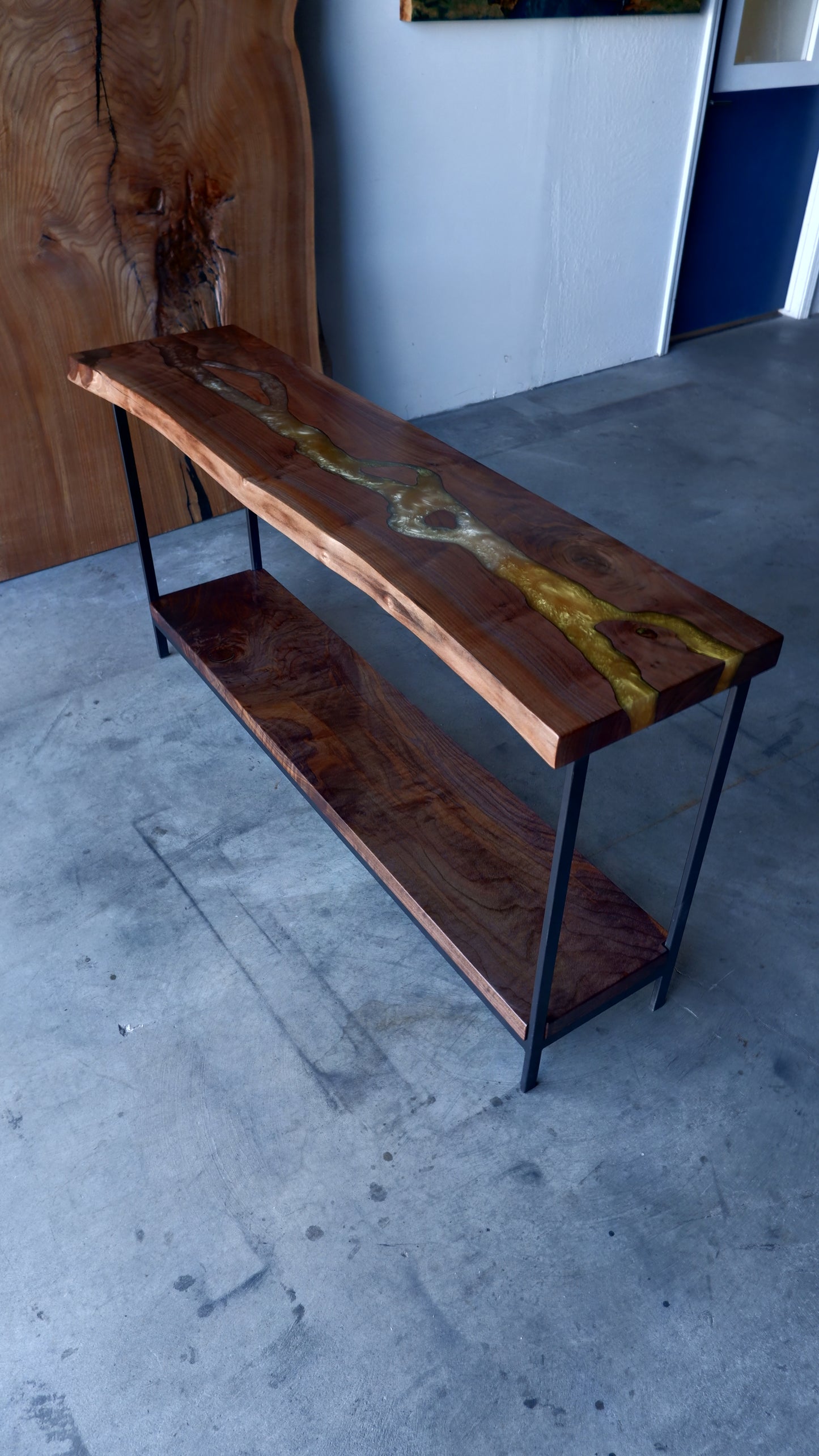 Signature Black Walnut Epoxy Resin River Console Table