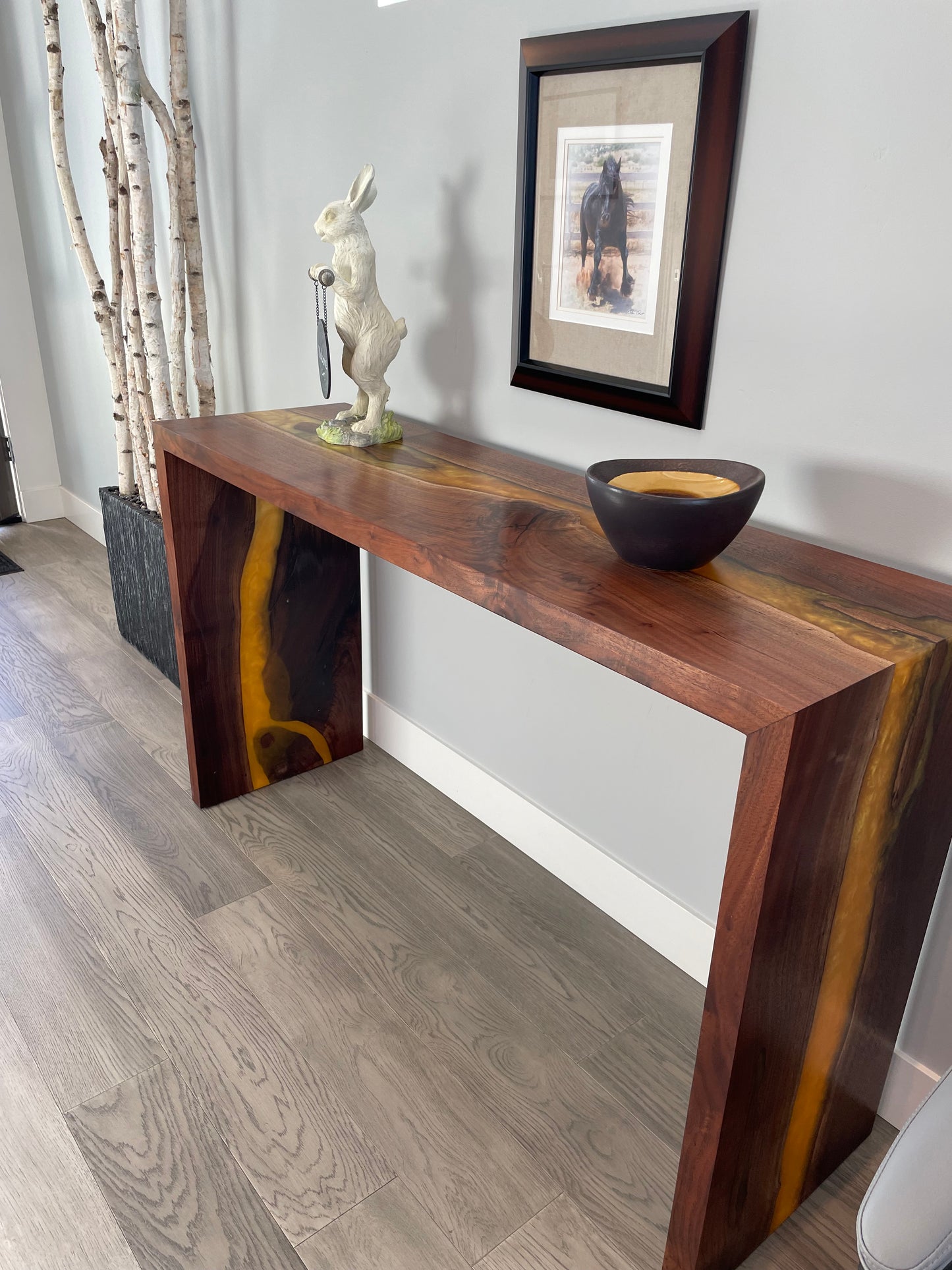Signature Black Walnut Epoxy Resin River Console Table