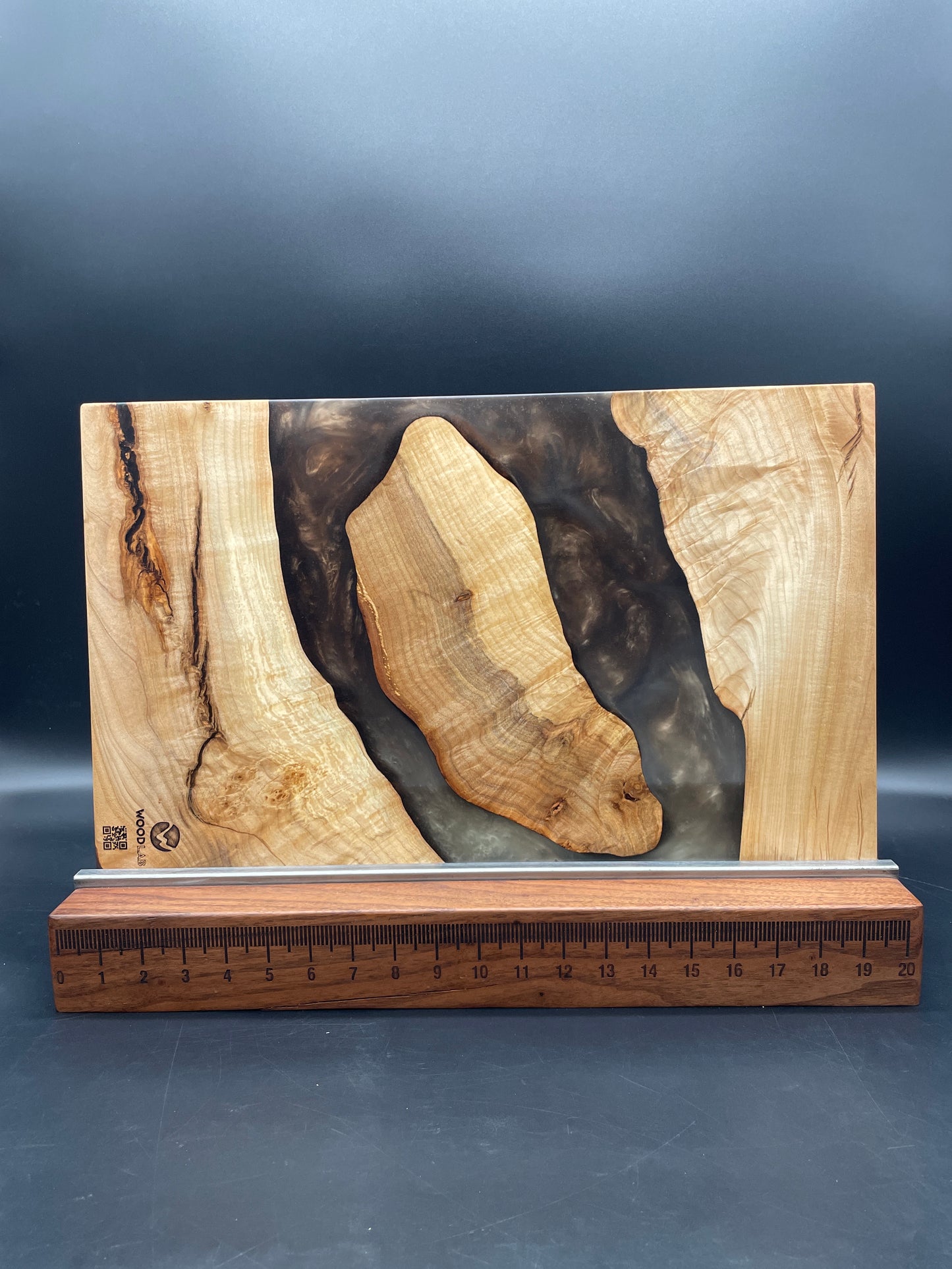 12" x 20" Black Walnut Wood & Sandbar/Espresso Epoxy Resin River Charcuterie Board