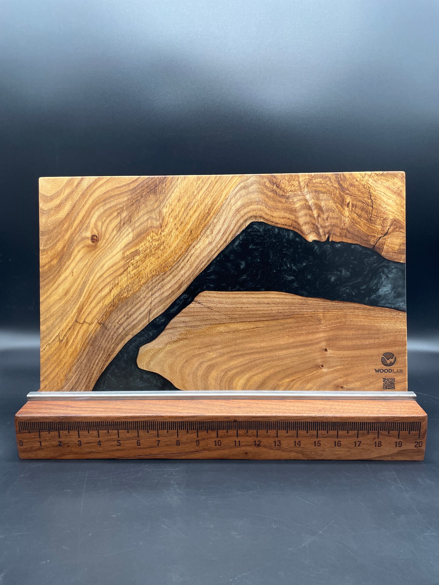 12" x 20" American Elm Wood & Black Epoxy Resin River Charcuterie Board